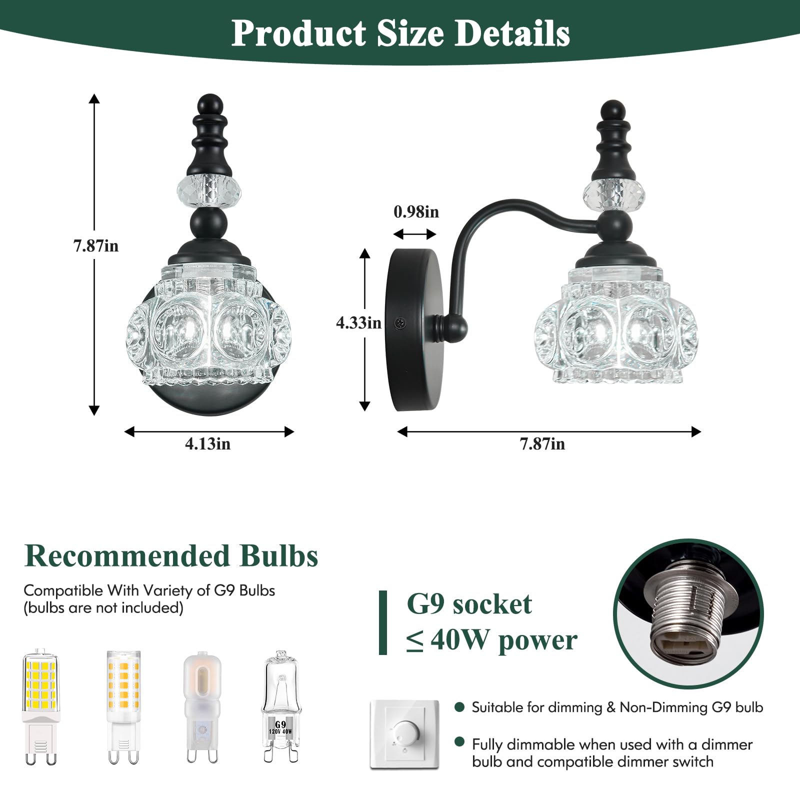 Lbsqj Modern Wall Sconces Set Of Two Black Vintage Indoor Glass Wall Lamp Bathroom Vanity Light Fixture Wall Mounted Room Sconce Wall Lighting