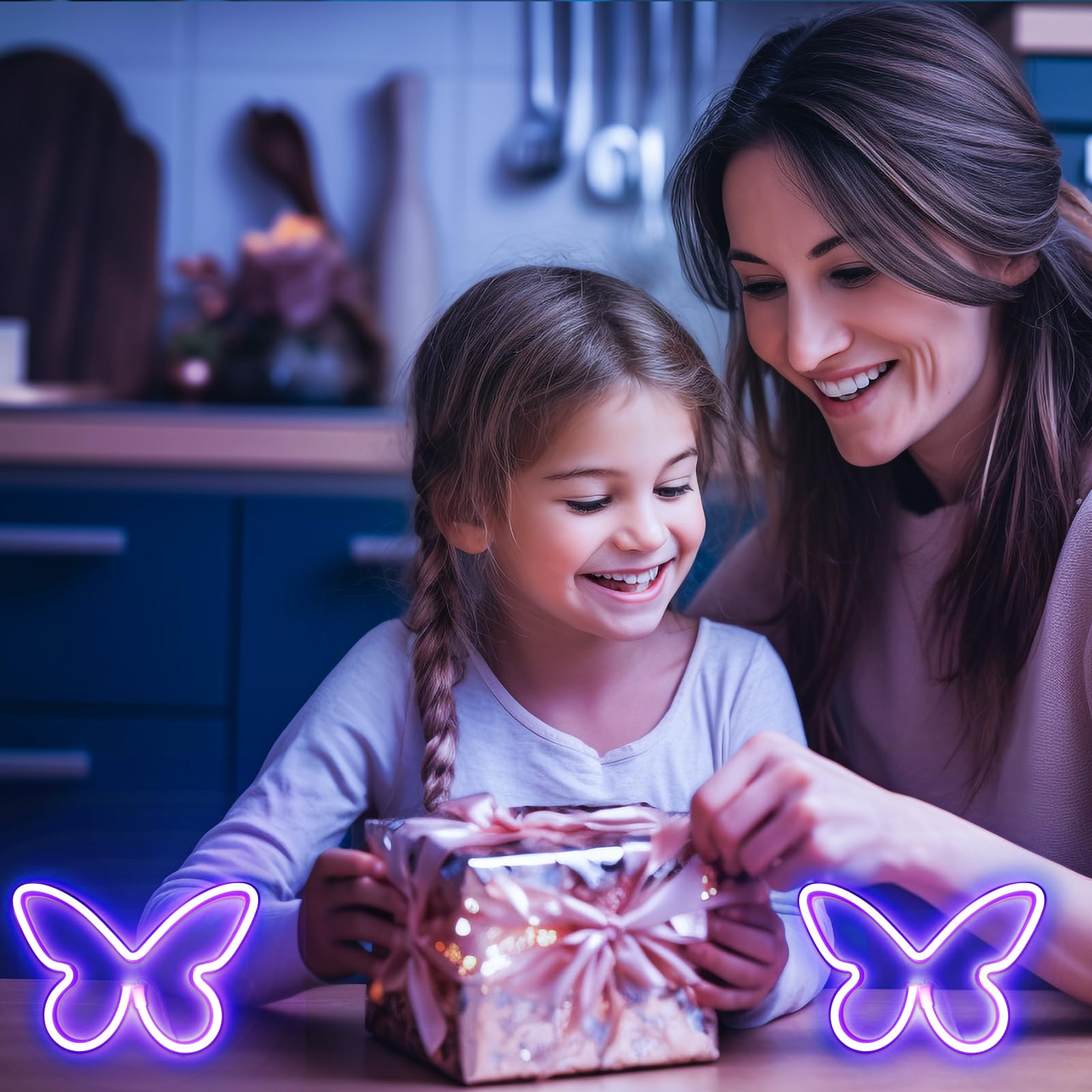 UrsaMajor 2 Pack Butterfly Neon Sign, USB/Battery Operated LED Light, 8.86"x6.3", Purple, Girls Room Decor, Party, Birthday, Holiday