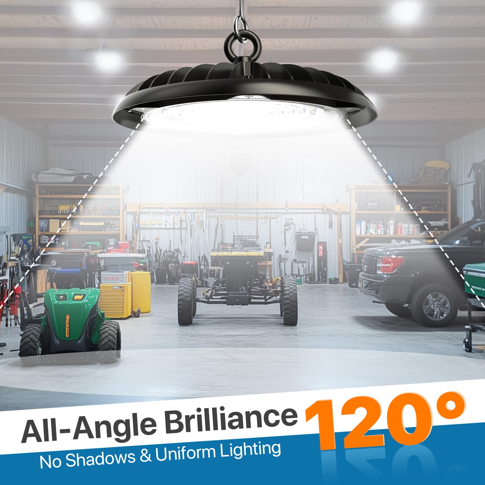 HYPERLITE 150W High Bay LED Shop Lights - 10-Pack UFO, UL-Listed, Black Aluminum for Warehouse, Barn, Factory, Supermarket Lighting