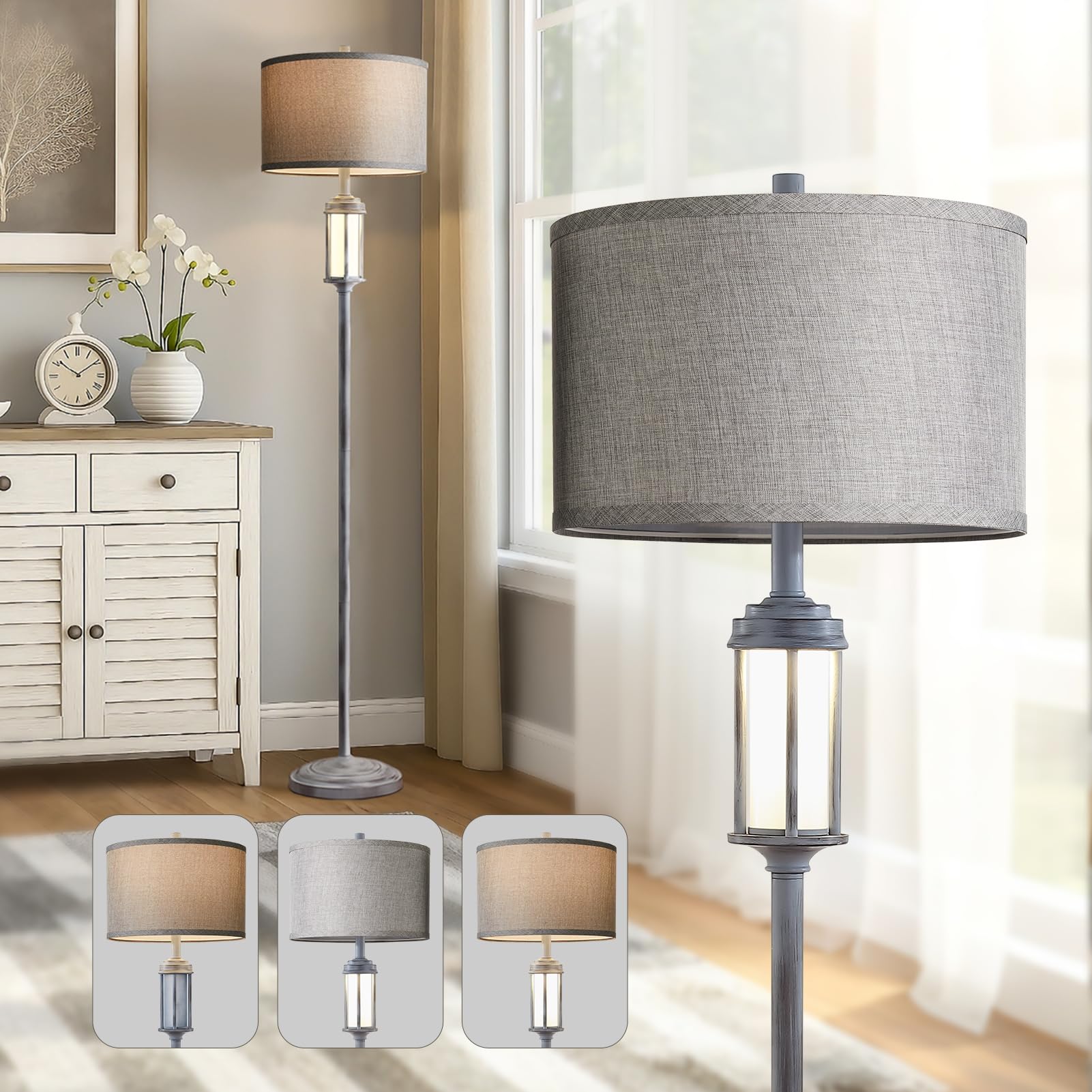AIEAMPDO 65 Rustic Floor Lamp for Living Room with 2 Light Sources, Frosted Nightlight Vintage Farmhouse Tall Standing Lamp fo