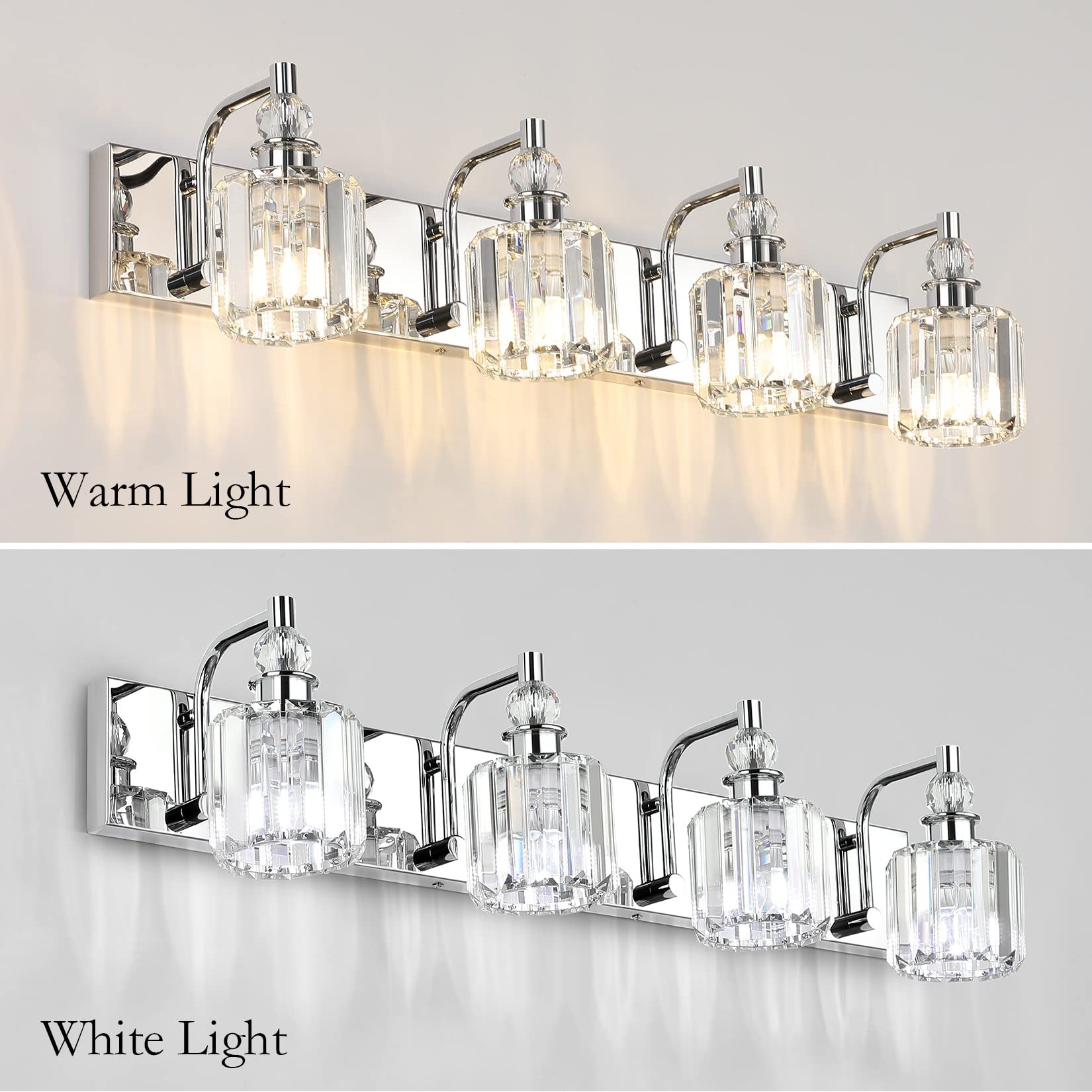 Ralbay Crystal Bathroom Vanity Light 4 Light Stainless Steel Chrome 32 inch Model 8605