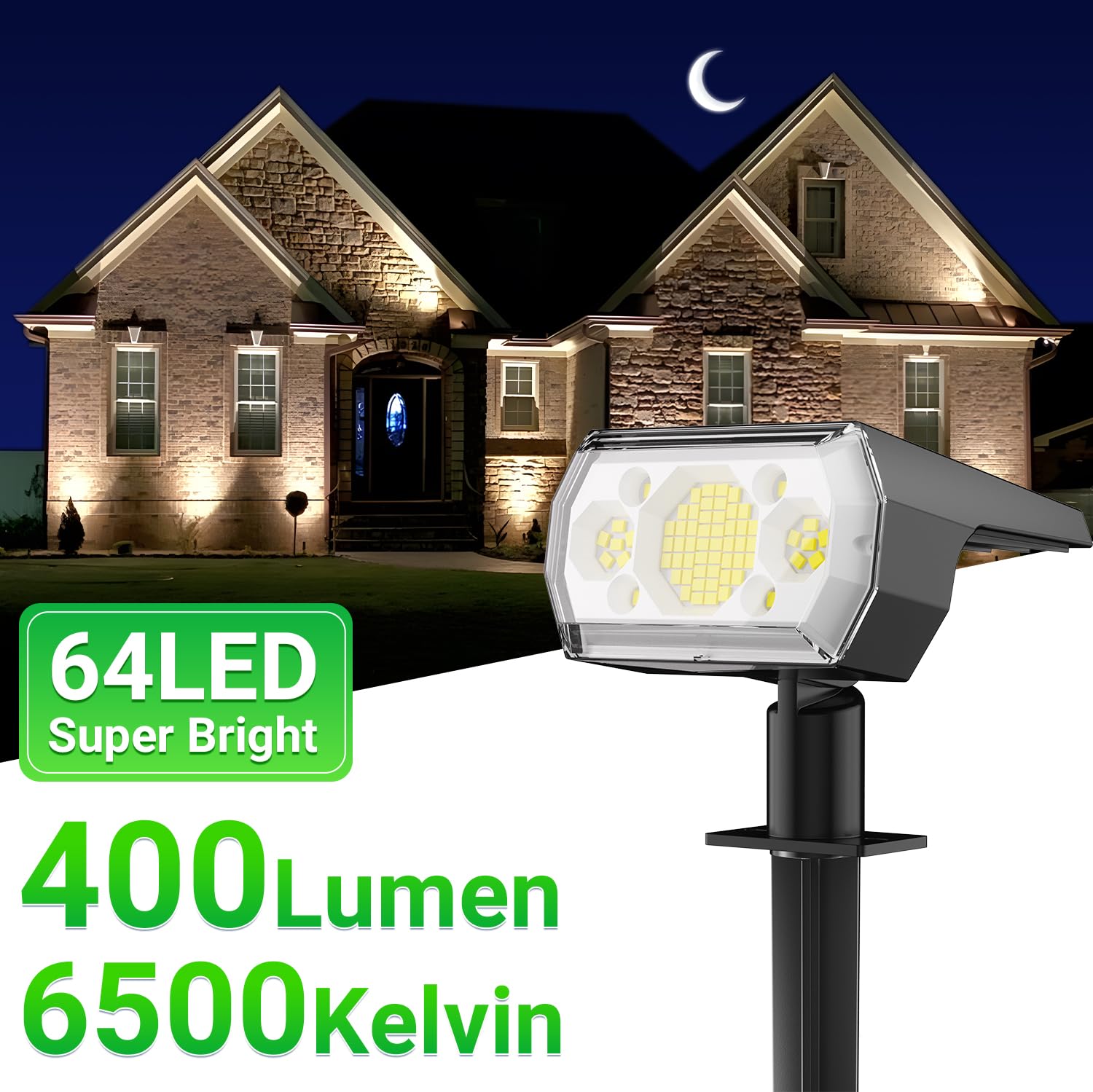 Hyrion Solar Spot Lights Outdoor, 64 Led Super Bright Ip65 Waterproof, 3 Modes 2-In-1 Solar Powered Landscape Spotlights For Out