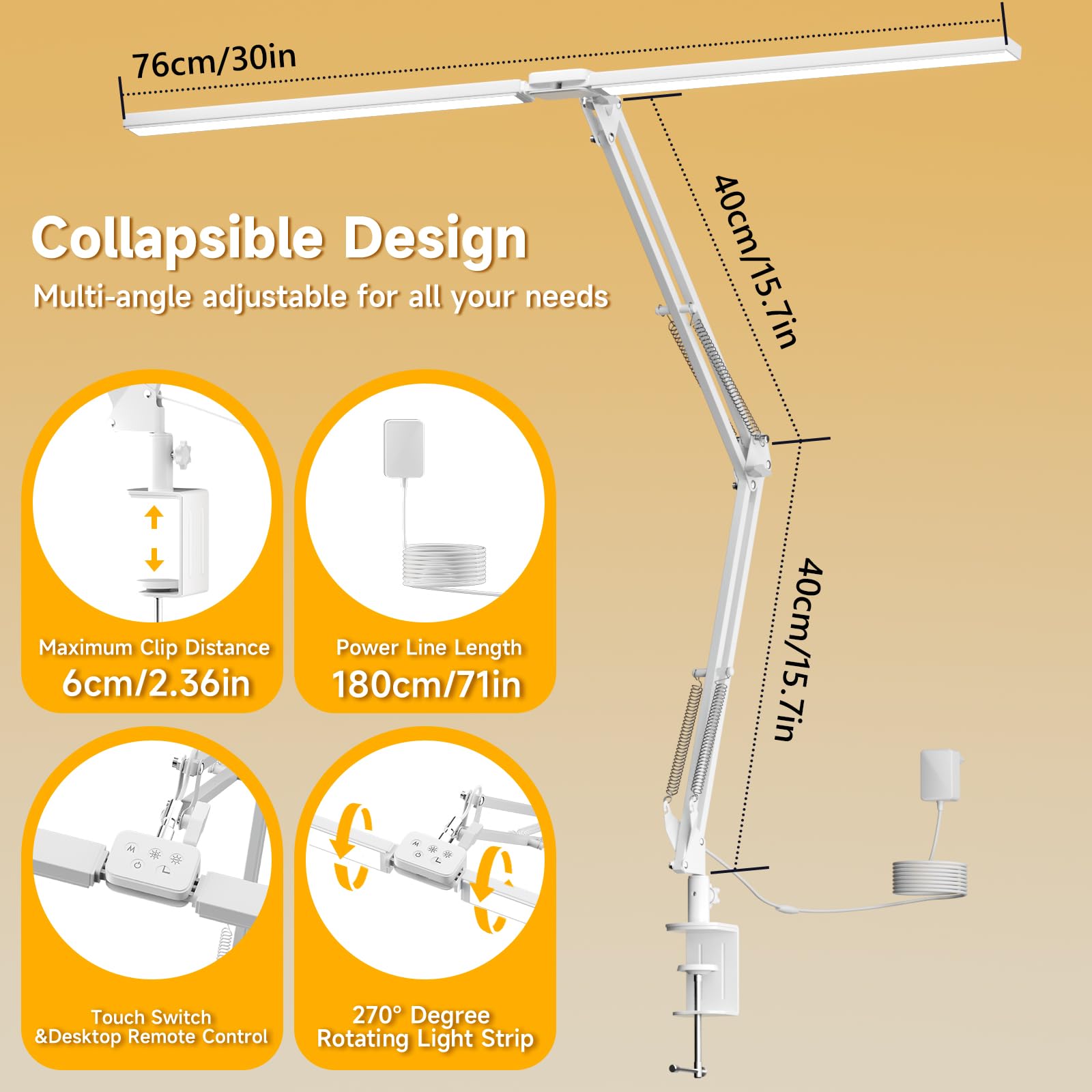 SKYLEO LED Desk Lamp - 2400LM Ultra Bright, Eye-Caring, Adjustable with Remote Control, Metal, White, Model B002