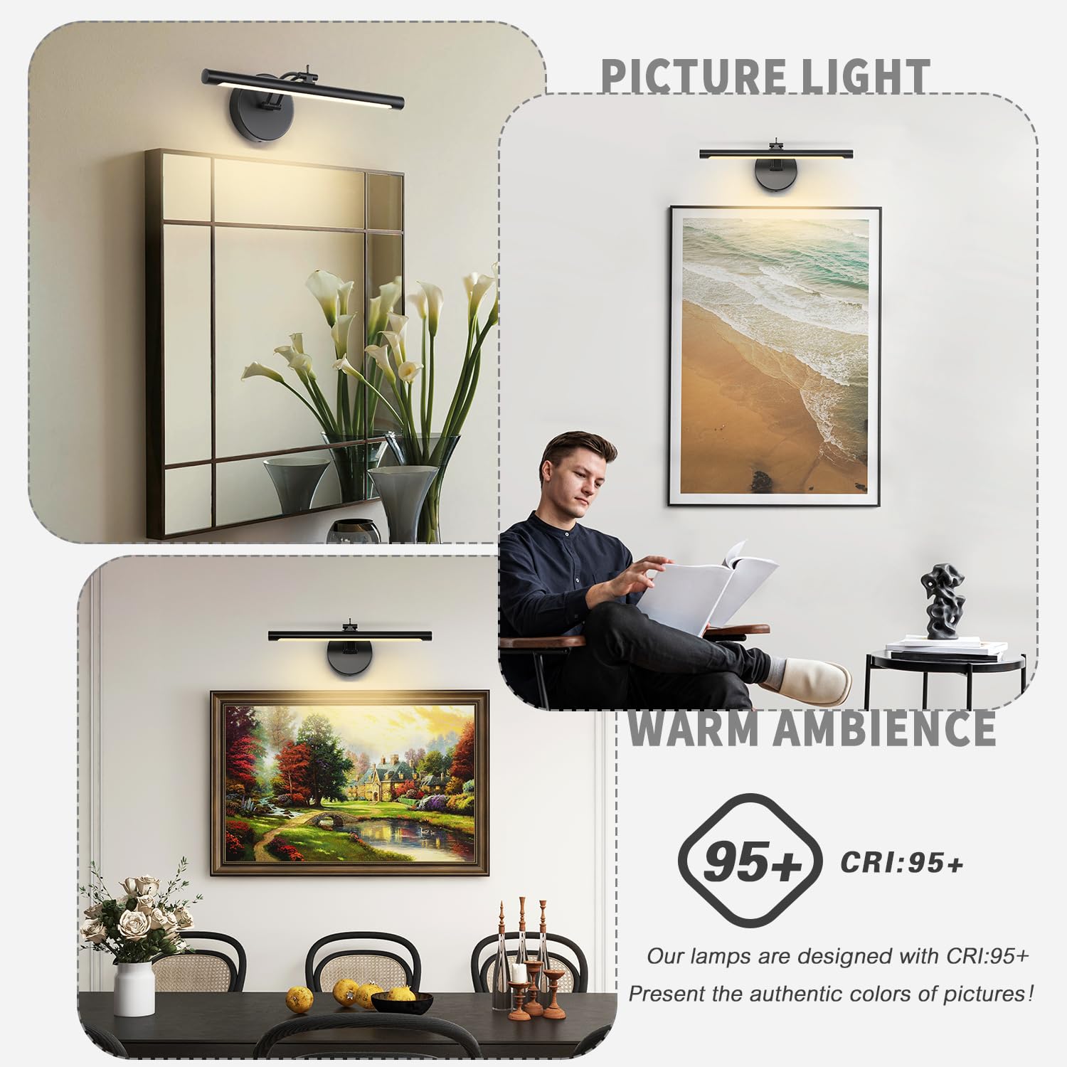 7Degobii Hard Wired Picture Light Dimmable Adjustable Swing Arm Black Wall Lights For Pictures 15.75 Inch Long Led Display Light For Artwork 7W 3000K
