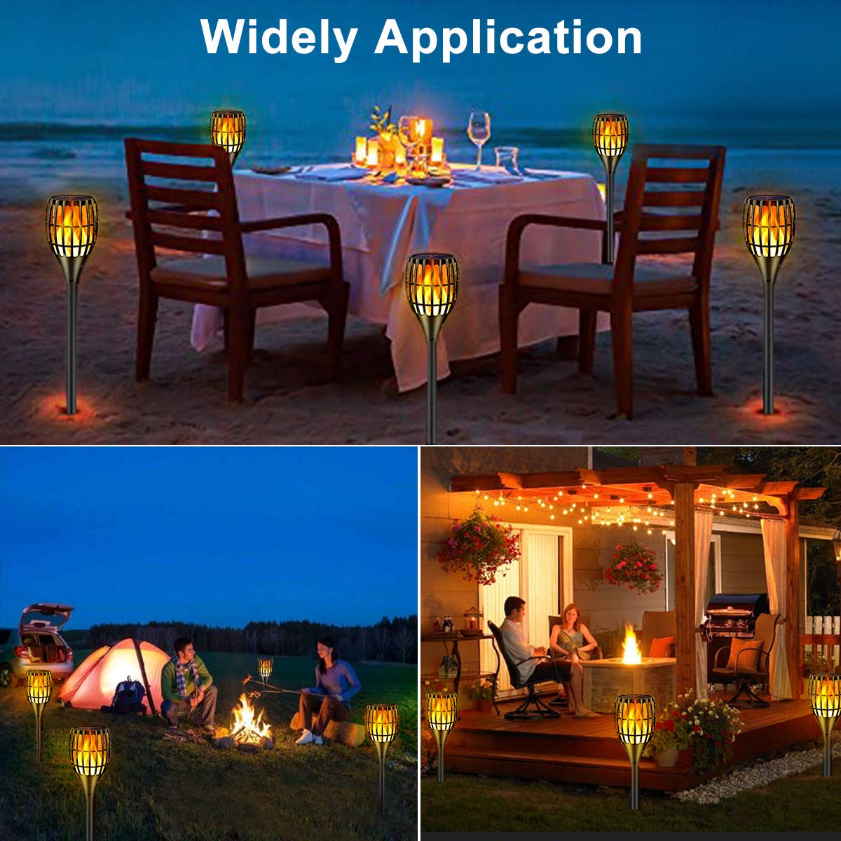 Ollivage Solar Torch Lights, Waterproof Flickering Flames, 43 Outdoor Decoration, Black, Dusk To Dawn Auto On/Off, 1 Pack