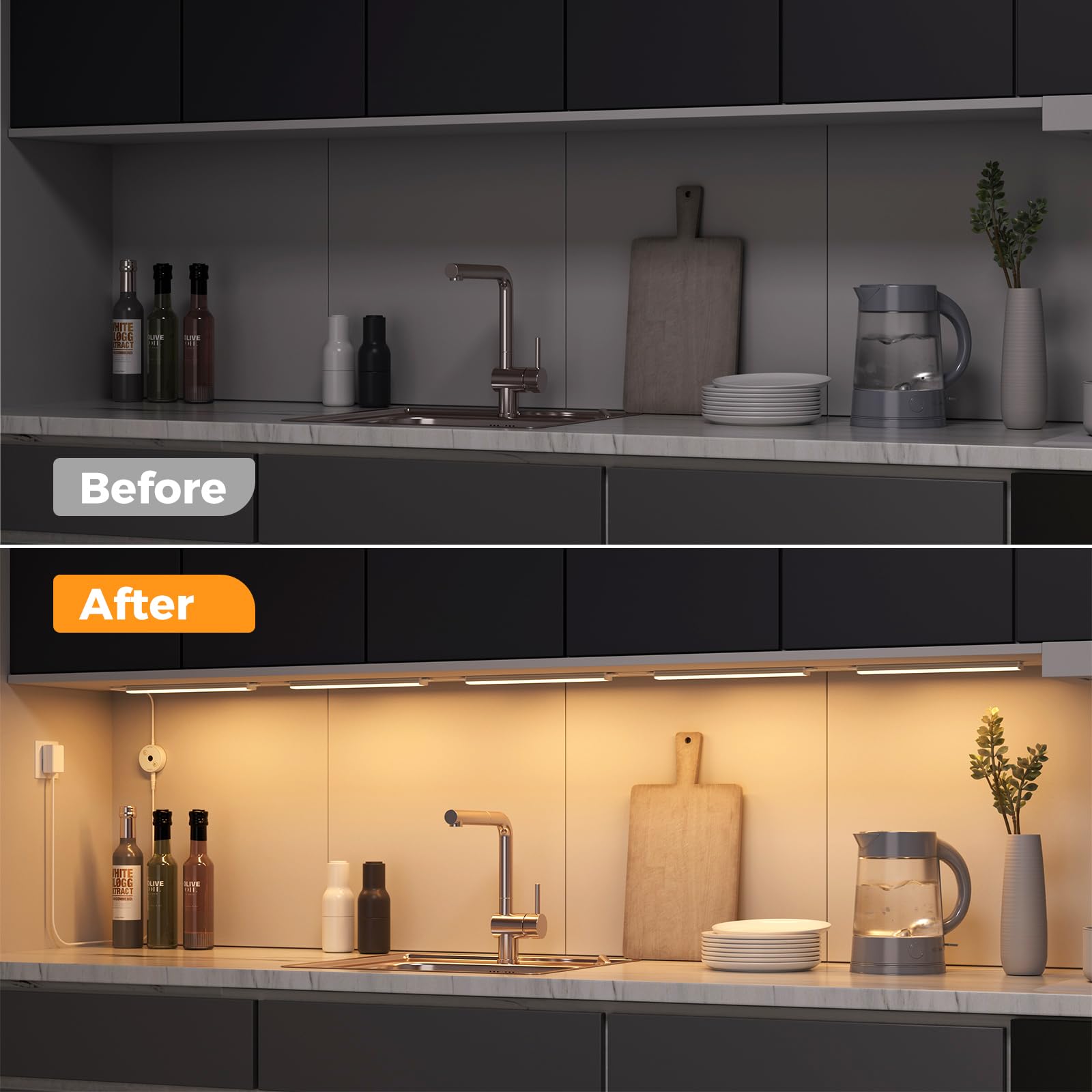 Sibi Under Cabinet Led Lights, 5 Pack 12 Inch Dimmable Warm White 3000K Under Counter Lighting For Kitchen, 1650Lm