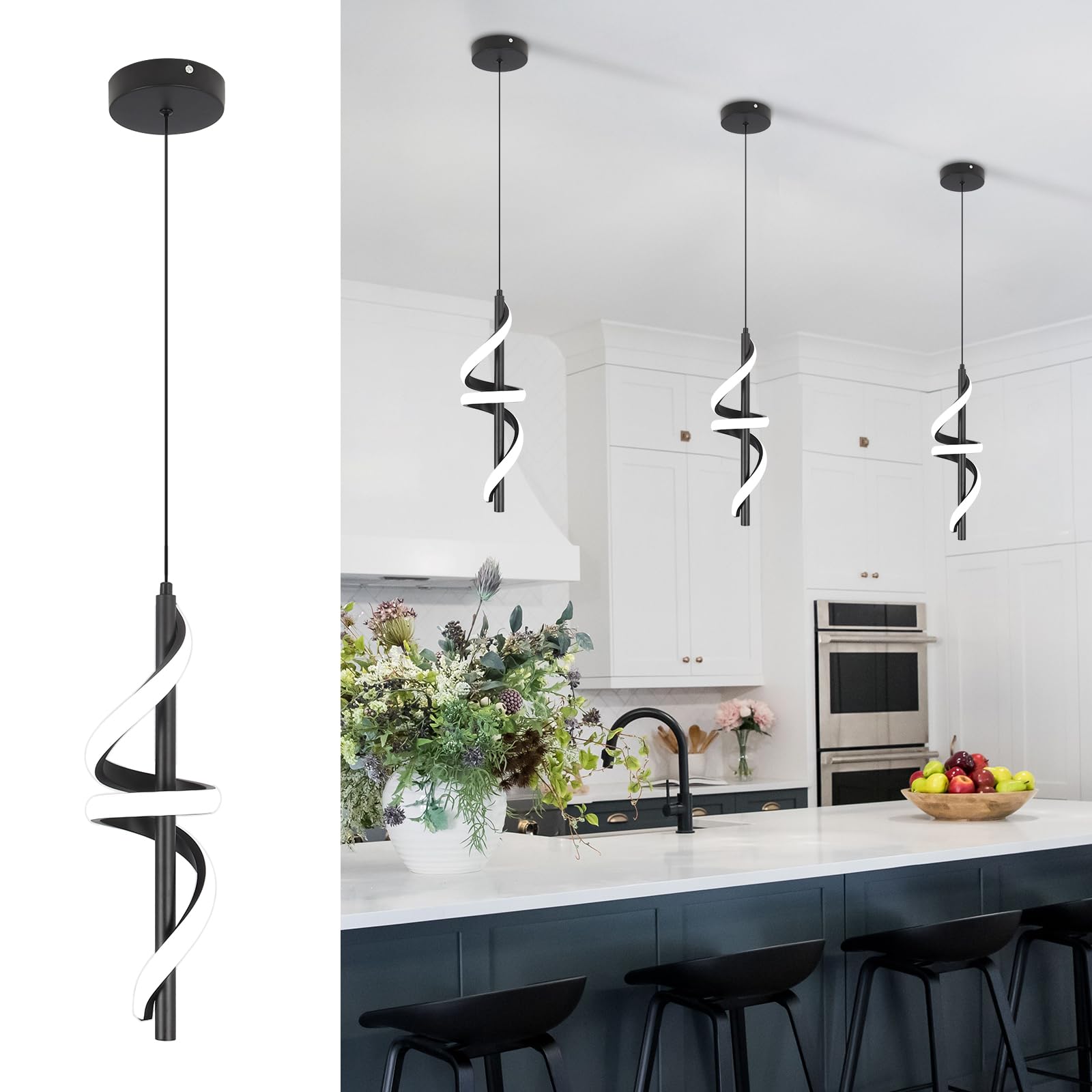 CANEOE Black Pendant Light Fixtures, Adjustable Modern Pendant Lights for Kitchen Island Small Pendant Lighting for Kitchen Isla