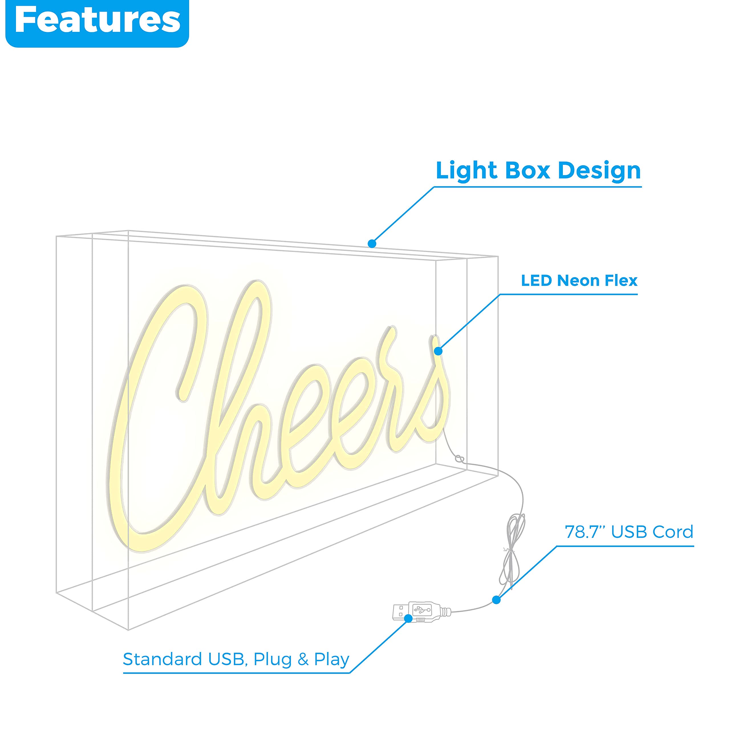 Heliwey Usb Led Desk Lightbox Cheers Sign - Warm White 3D Neon Light For Bar & Party Decor