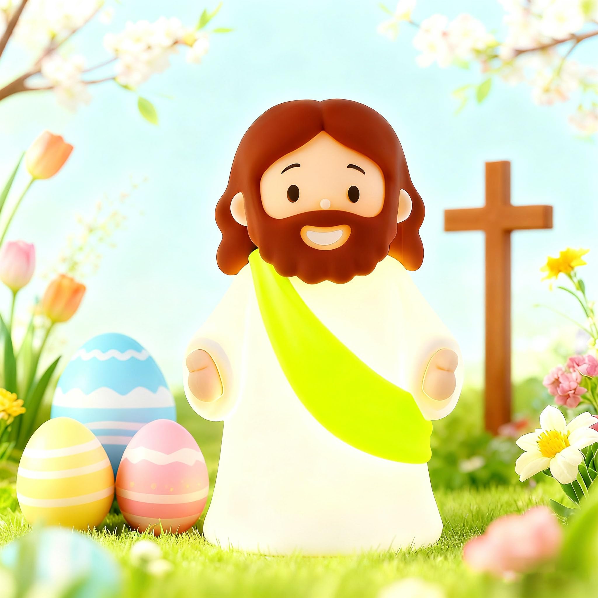 magical JD Silicone Night Light Lamp - Dimmable Mini Jesus Design, Yellow, 3.15" W x 5.9" H, Rechargeable for Kids' Nursery and Gifts