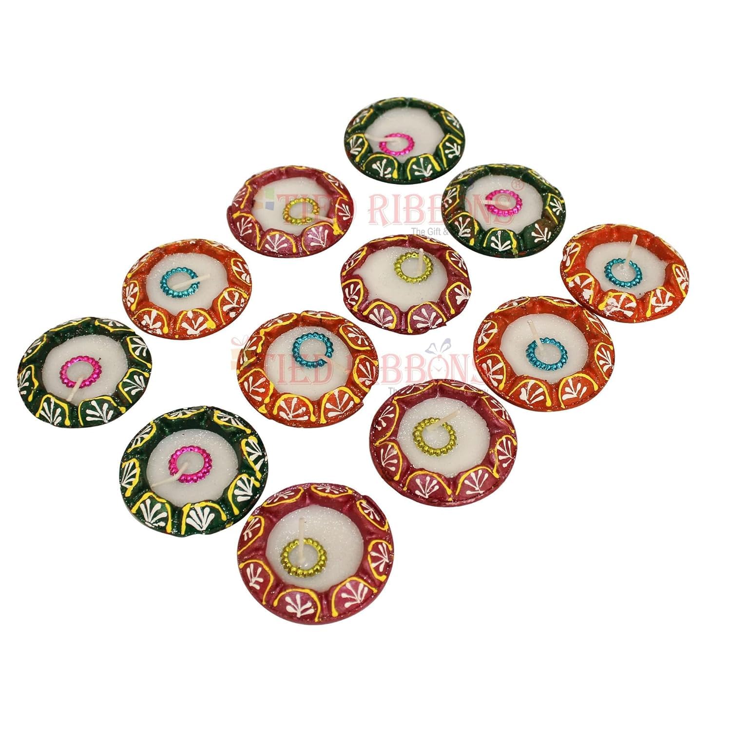 TIED RIBBONS Decorative Handmade Clay Wax Filled Diyas Earthen Diya Deepak (Set of 12) for Diwali Decoration Puja Pooja Room Off