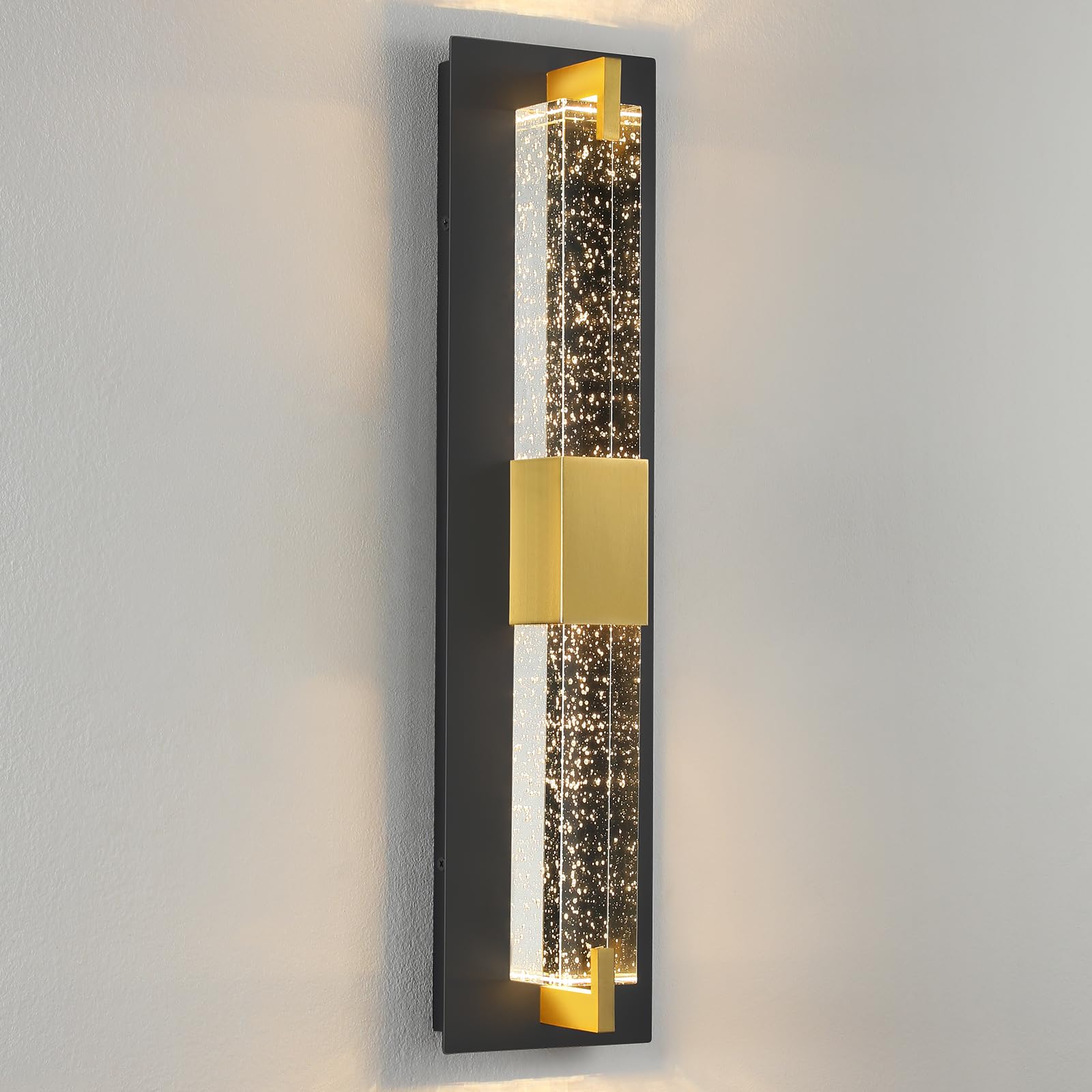 WOSHITU LED Wall Sconce Light: 19 Inch Black & Gold Modern Sconces Wall Lighting 3000K Dimmable Crystal Wall Lamps Indoor Bathro