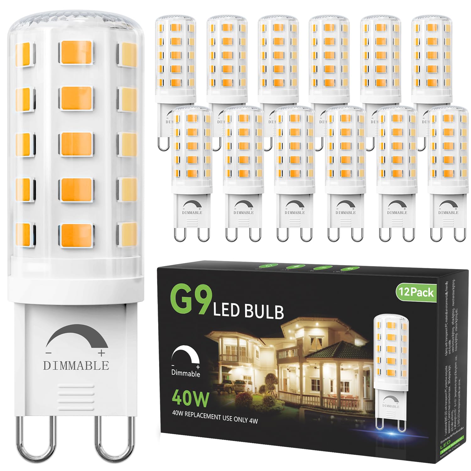 Tjoy 12 Pack Dimmable G9 Led Bulb 4W Equivalent 40 Watt, 3000K Soft Warm White, T4 G9 Bi-Pin Base Halogen Replacement, G 9 Socke