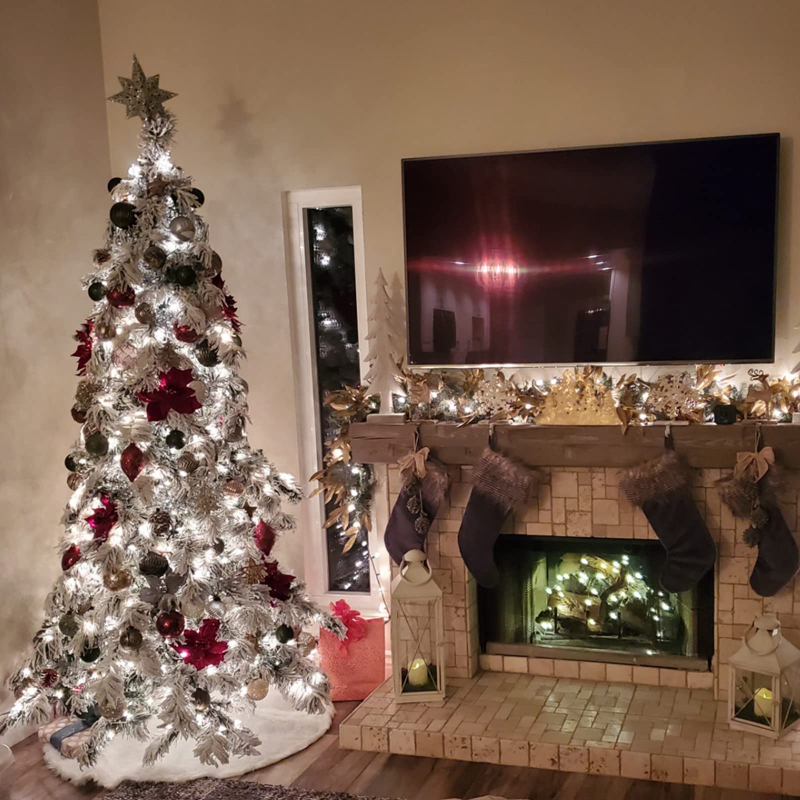 Yeguo 33Ft White Solar Christmas Lights, 100 Led Waterproof Fairy String Lights, 8 Modes