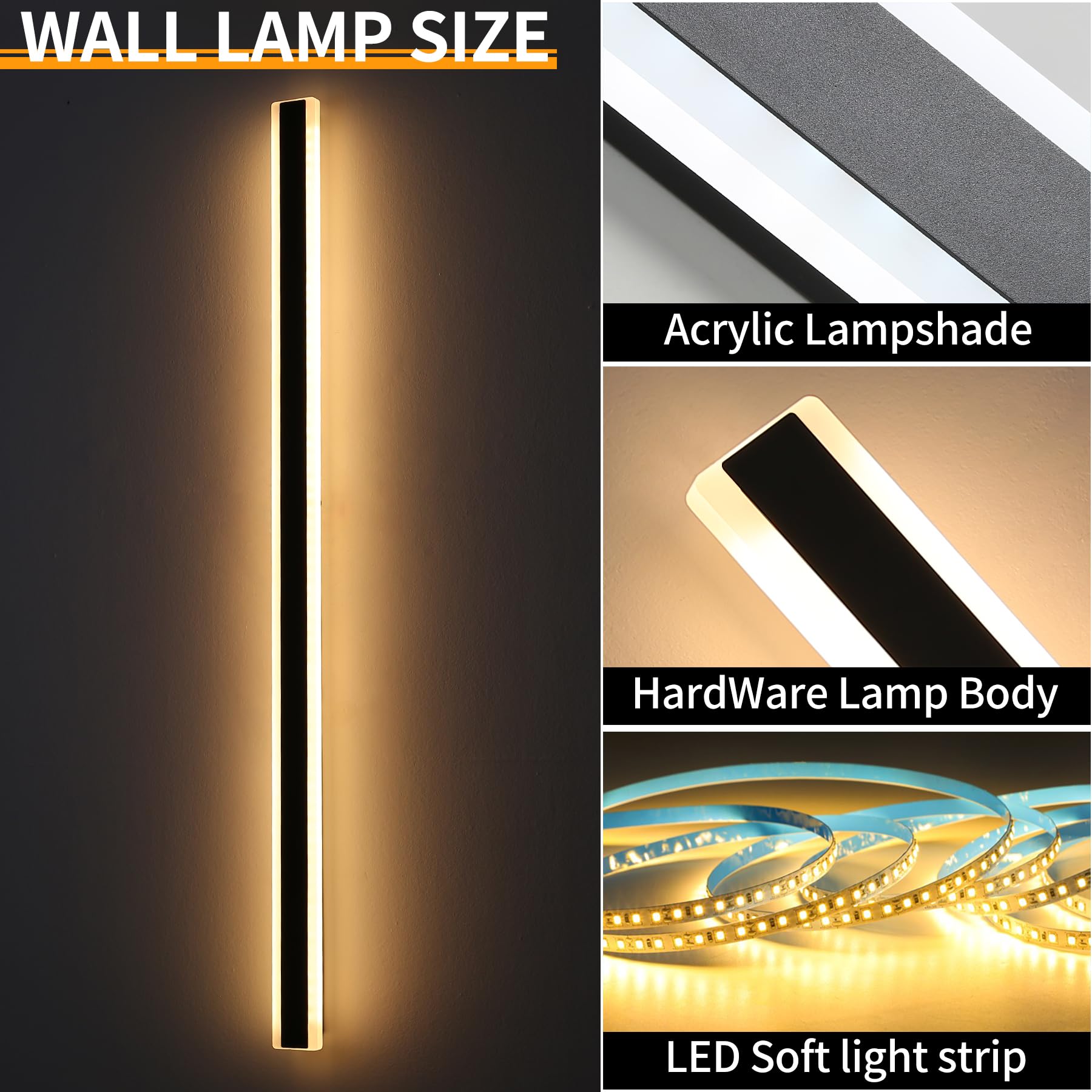Mikeru 2Pack 71" LED Wall Light Fixtures, 3000K Warm White, IP65 Waterproof, Hardwired Outdoor Lighting for Garage and Shop