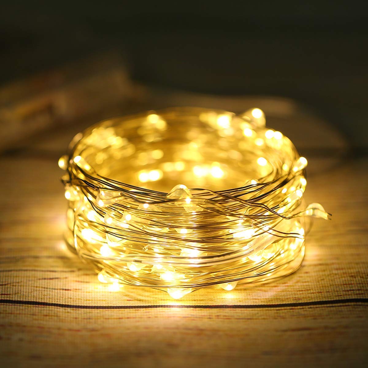 ANJAYLIA LED Fairy Lights Battery Operated Copper String Lights 33Ft Warm White for Home Garden Christmas Wedding Decorations