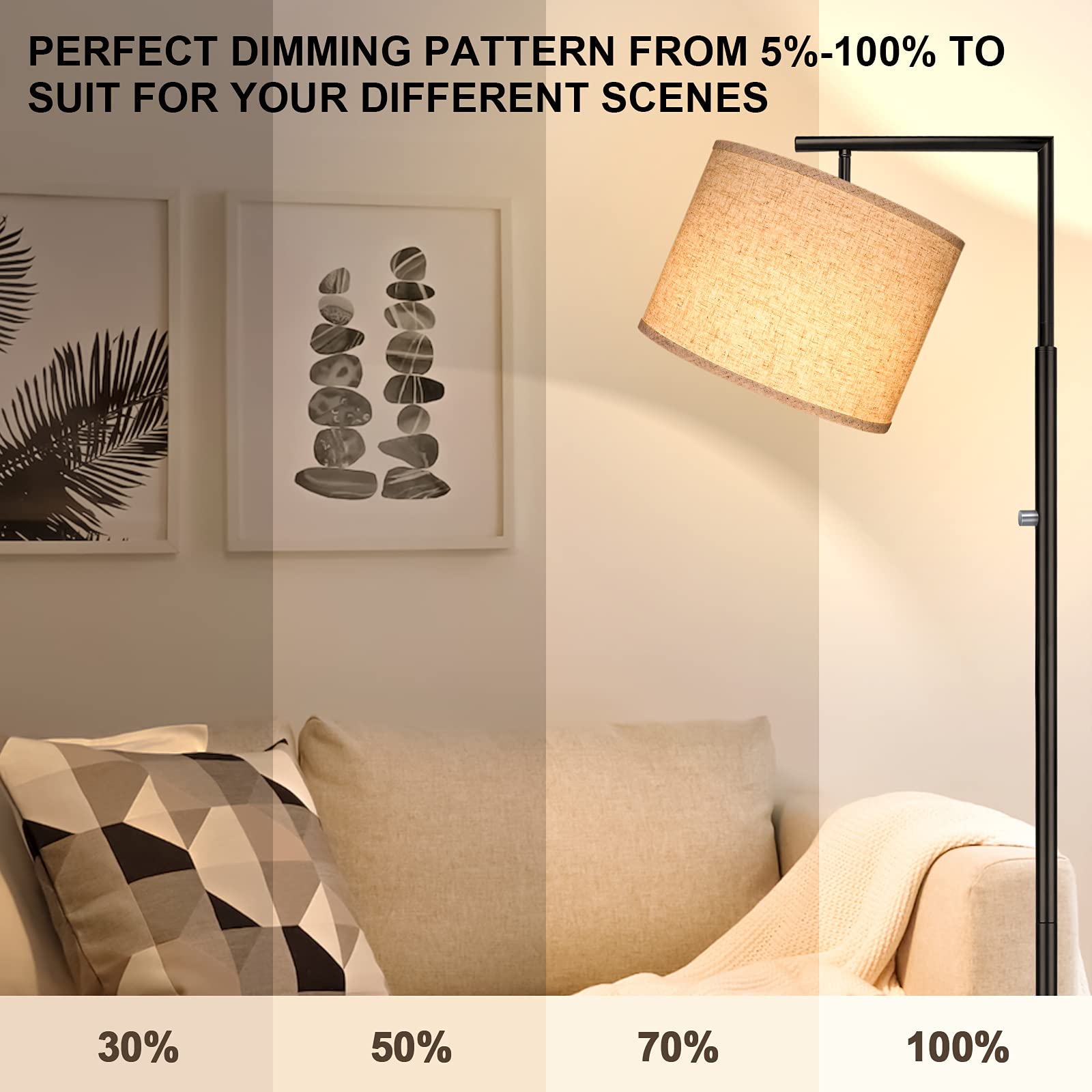 Rottogoon Dimmable Floor Lamp With Remote, 4-Color Temperature Modern Standing Lamp Control & Beige Shade, Tall Pole Floor Lamp