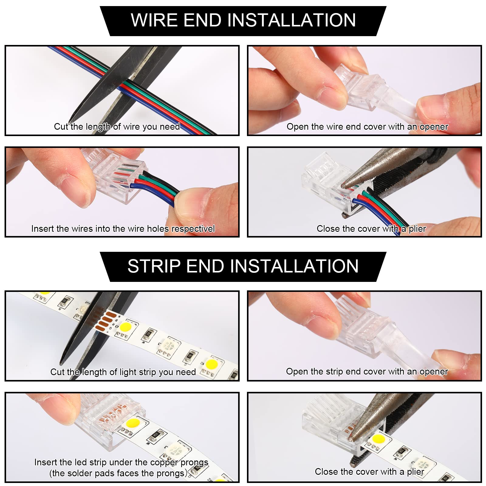 Zhengmy 4 Pin LED Strip Connector, 10mm Solderless Track Lighting, for 5050 LED Strip, Model Zhengmy-Strip-11