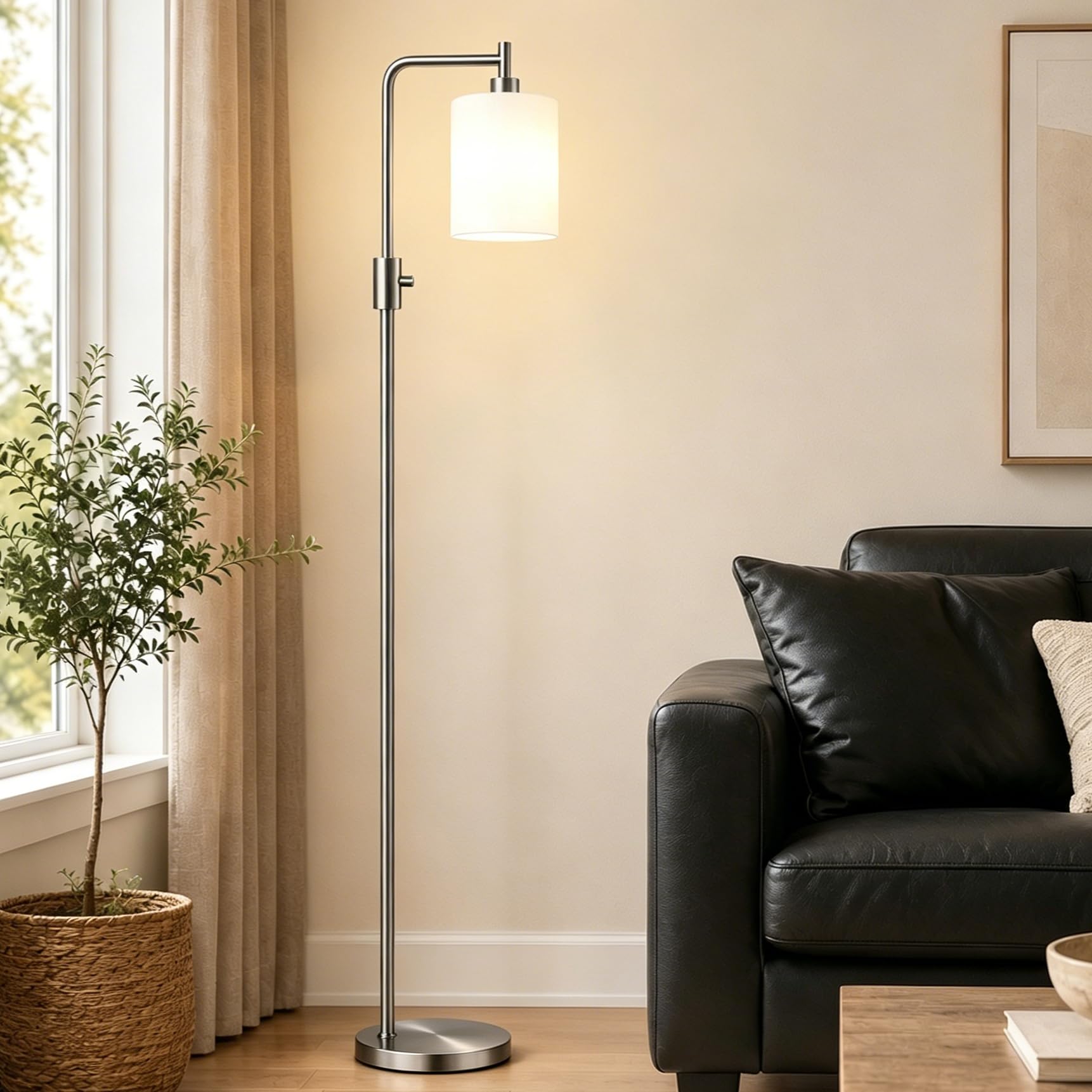 ?Upgraded?Dimmable Floor Lamps for Living Room with Frosted White Glass Lampshade, Modern Industrial Floor Lamp with 900LM Bulb 