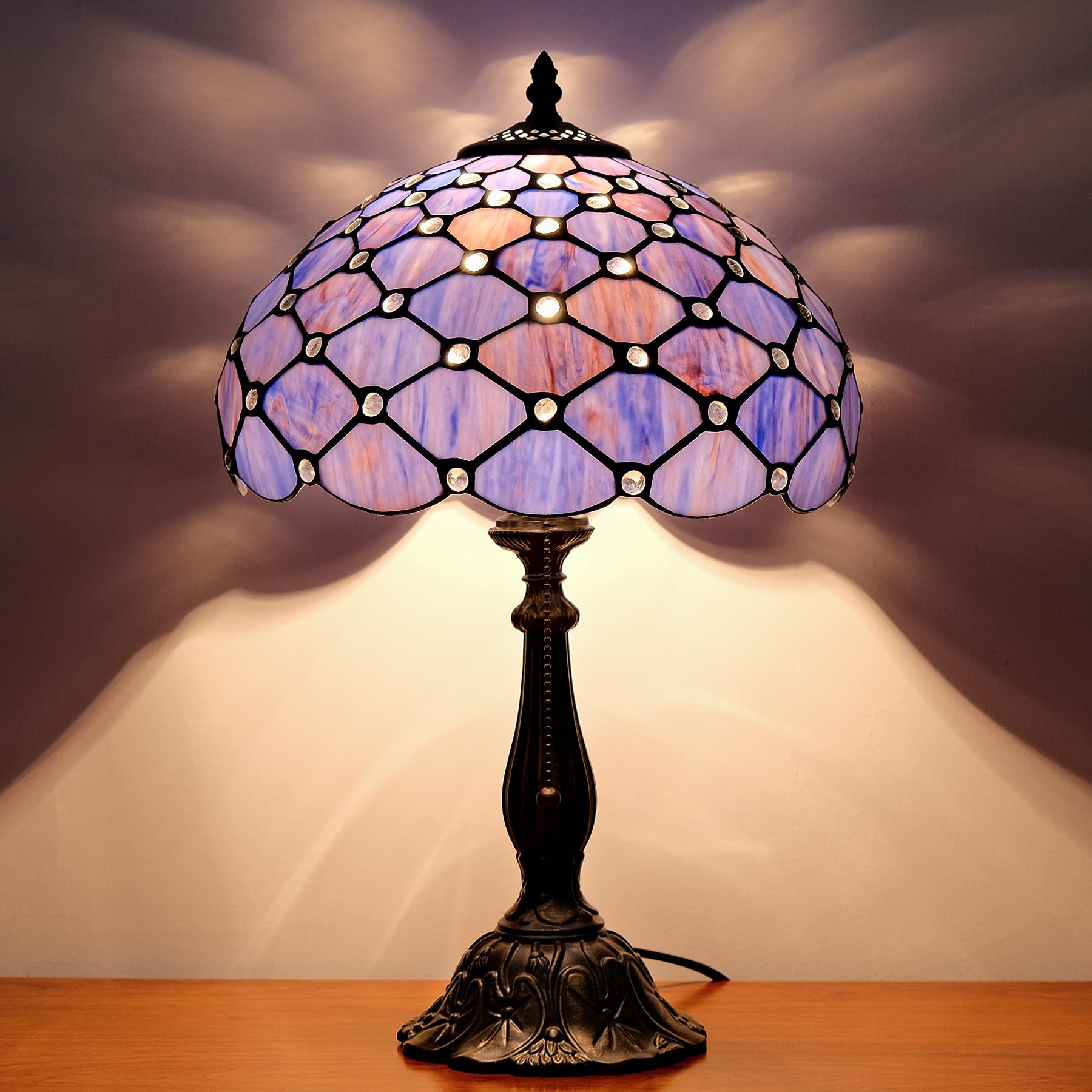 GILGGAK Tiffany Lamp Vintage Deep Blue Stained Glass Bead Table Lamp Desk Bedside Reading Light Decor Bedroom Living Room Home O