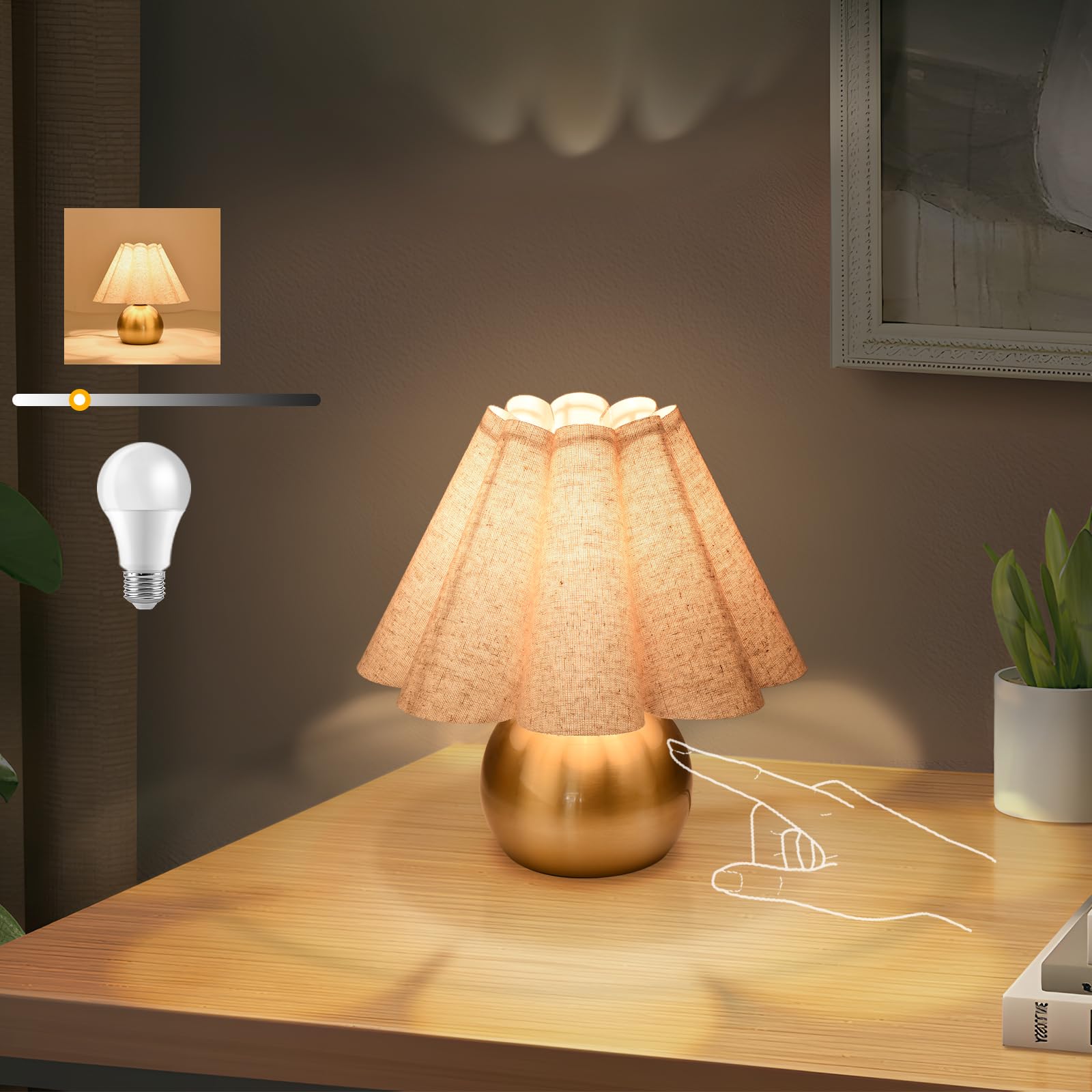 Ziqqeelam Gold Small Touch Control Table Lamp For Bedroom, Brass Gold Bedside Lamps For Nightstand, Cute Mini Table Lamps For Sm