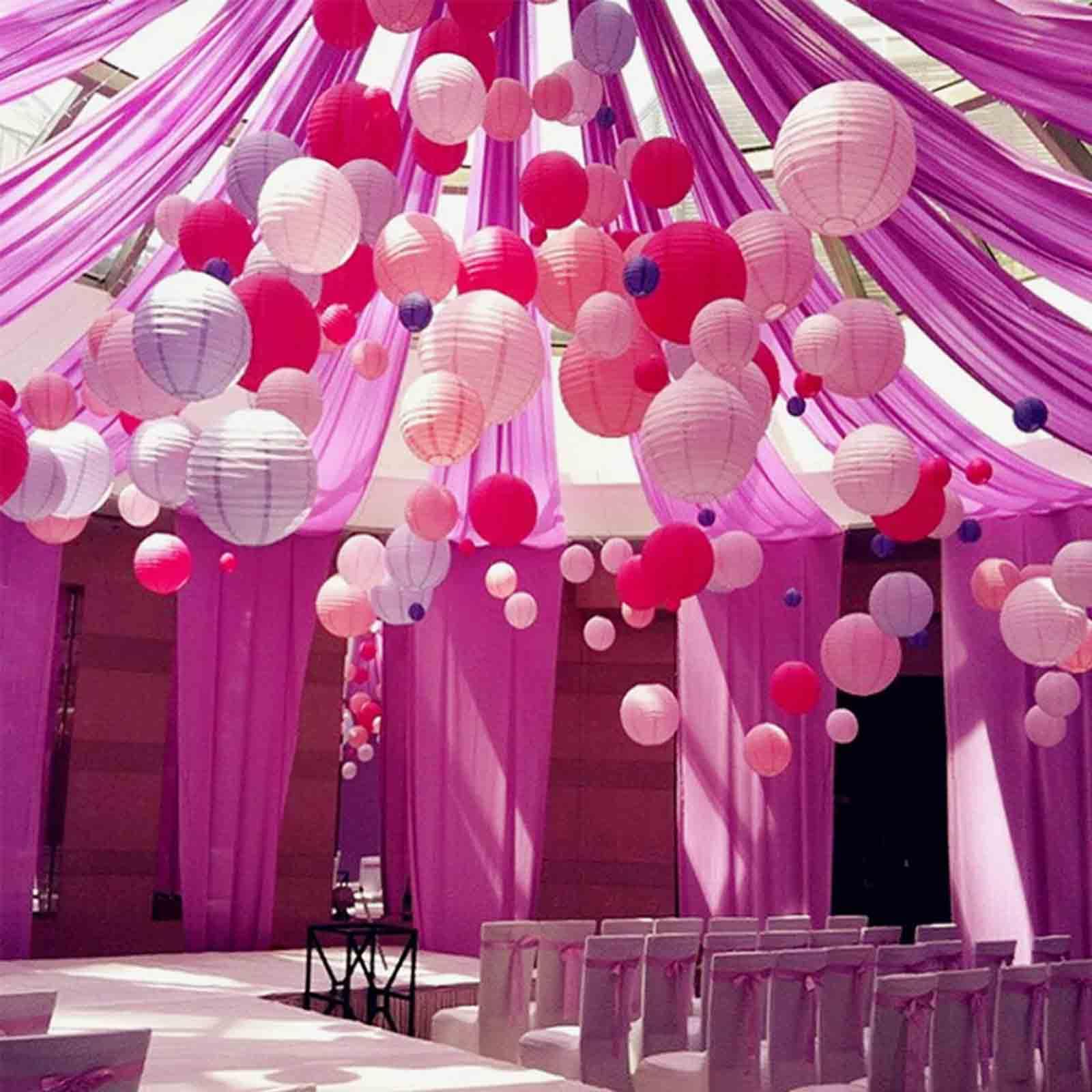 Gaka Pink Paper Lanterns Decorative,12Pcs,4 Inch 6 Inch 8 Inch 10 Inch Round Paper Hanging Decorations,Chinese Lanterns Lamps Fo