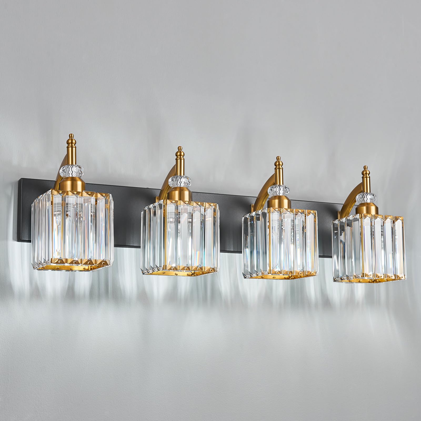 BBLLWJ Crystal Vanity Lights - 4-Light Metal Bathroom Fixture Over Mirror - Black Gold - Model 655