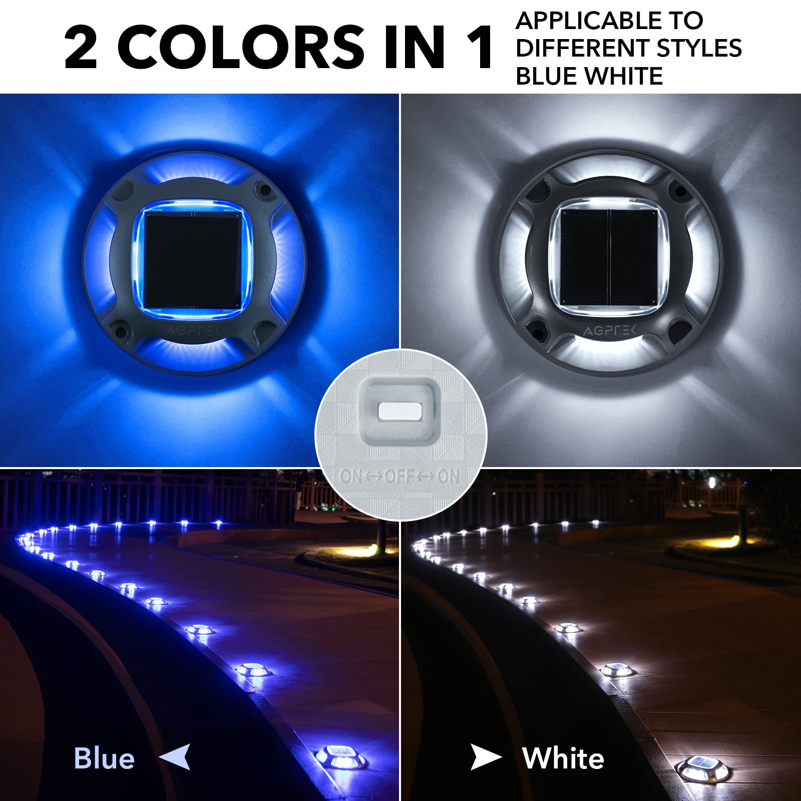 AGPTEK Solar Driveway Lights, 8 Pack, Waterproof LED Marker Lights, Blue Light & Cool White, Model SLD1SBL8