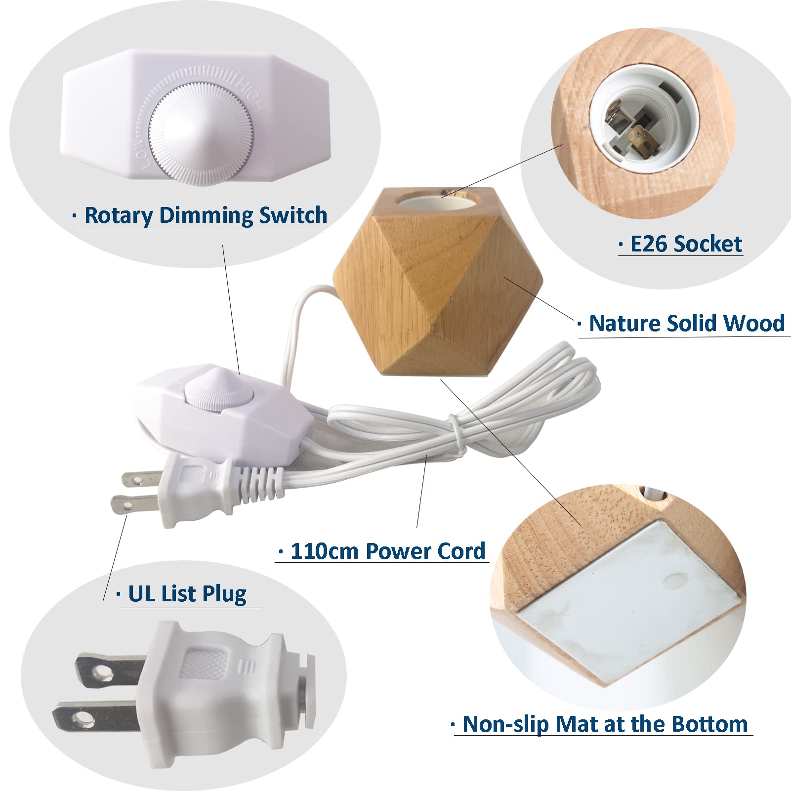 Ouxean Small Wood Table Lamp Edison Bulb Dimmable Desk Lamp E26 60W Industrial Night Light Boho Deco For Bedroom, Living Room Or