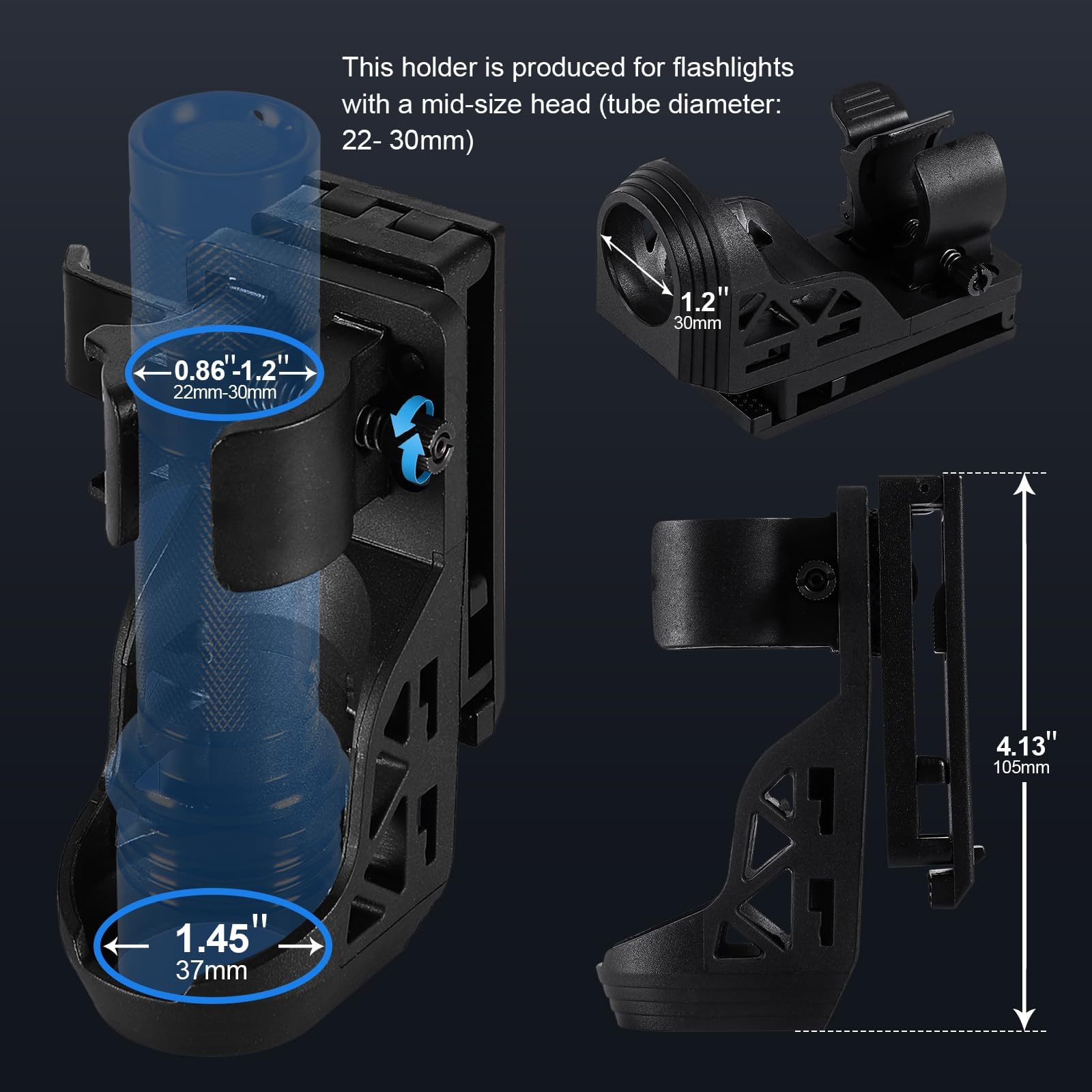 SAOPRKLER Tactical Flashlight Sentinel-X1, 1200 Lumen, Gray Aluminum, Duty Belt Flashlight for Law Enforcement with Holster