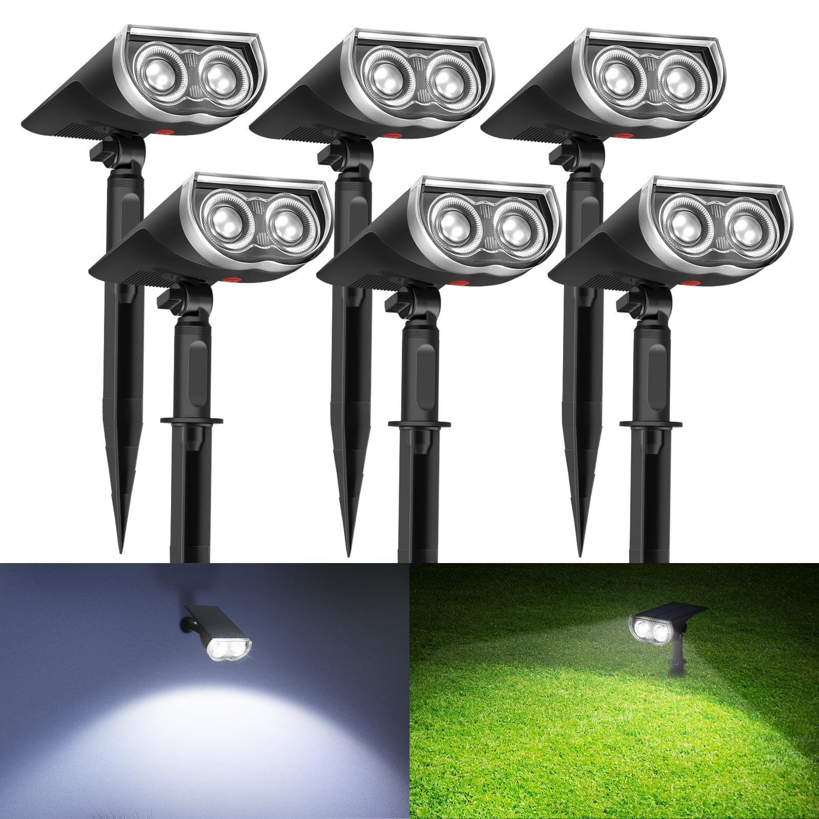 Consciot 2-In-1 Solar Spotlights, Ip67 Waterproof, 6 Pack Warm White Garden Lights