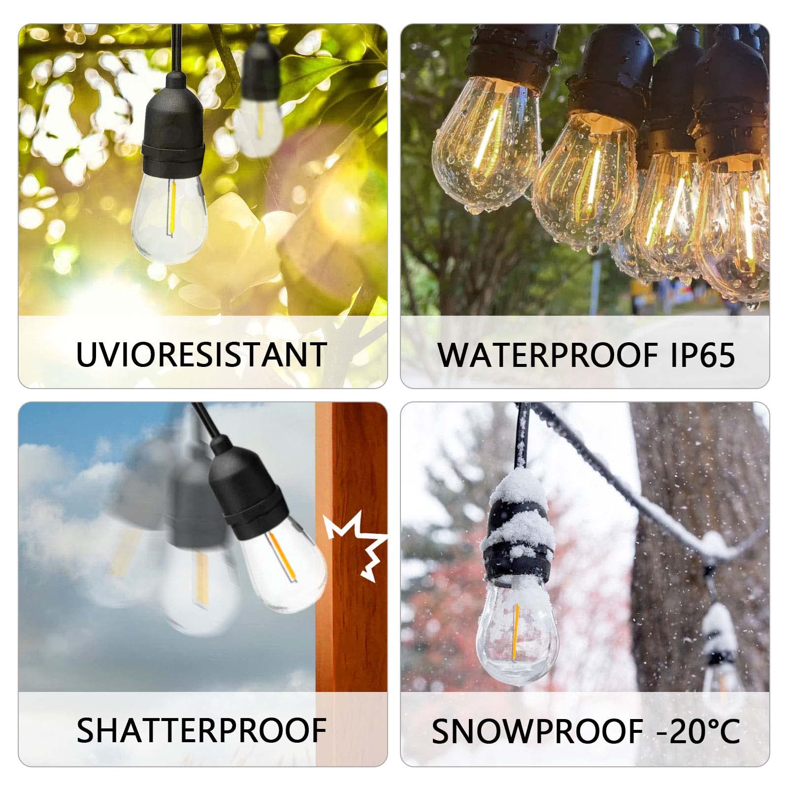 Visther 30-Pack S14 Outdoor Waterproof String Light Bulbs, E26 Base, Warm White, 1W 120V