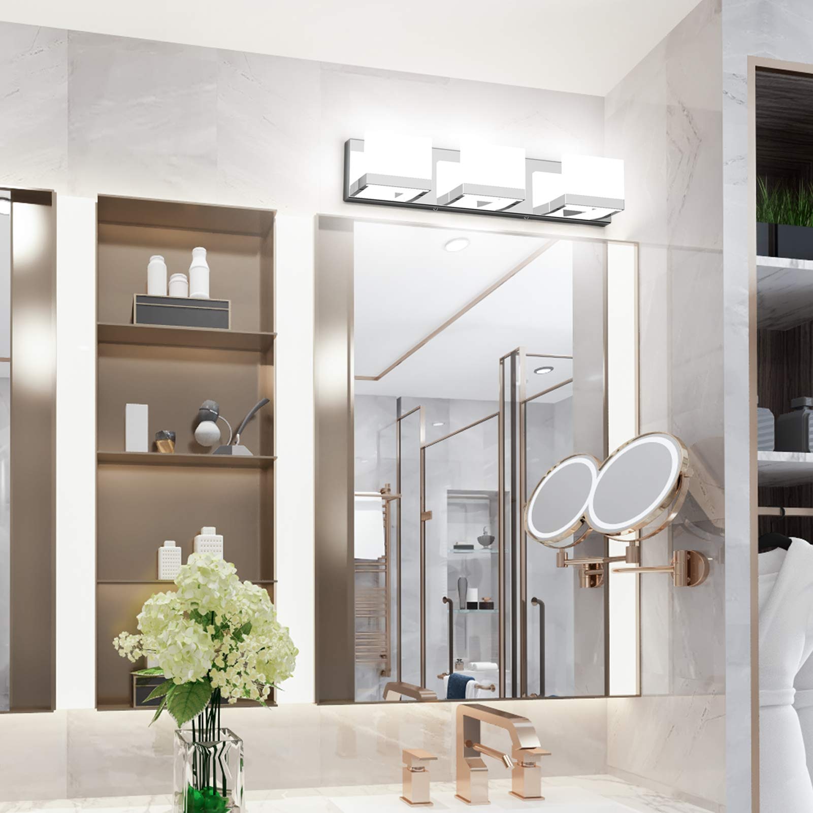 Tipace LED Vanity Light, 3 Lights, Stainless Steel, Chrome, Model Ca-1103-3T, 6000K White Light for Bathroom Over Mirror