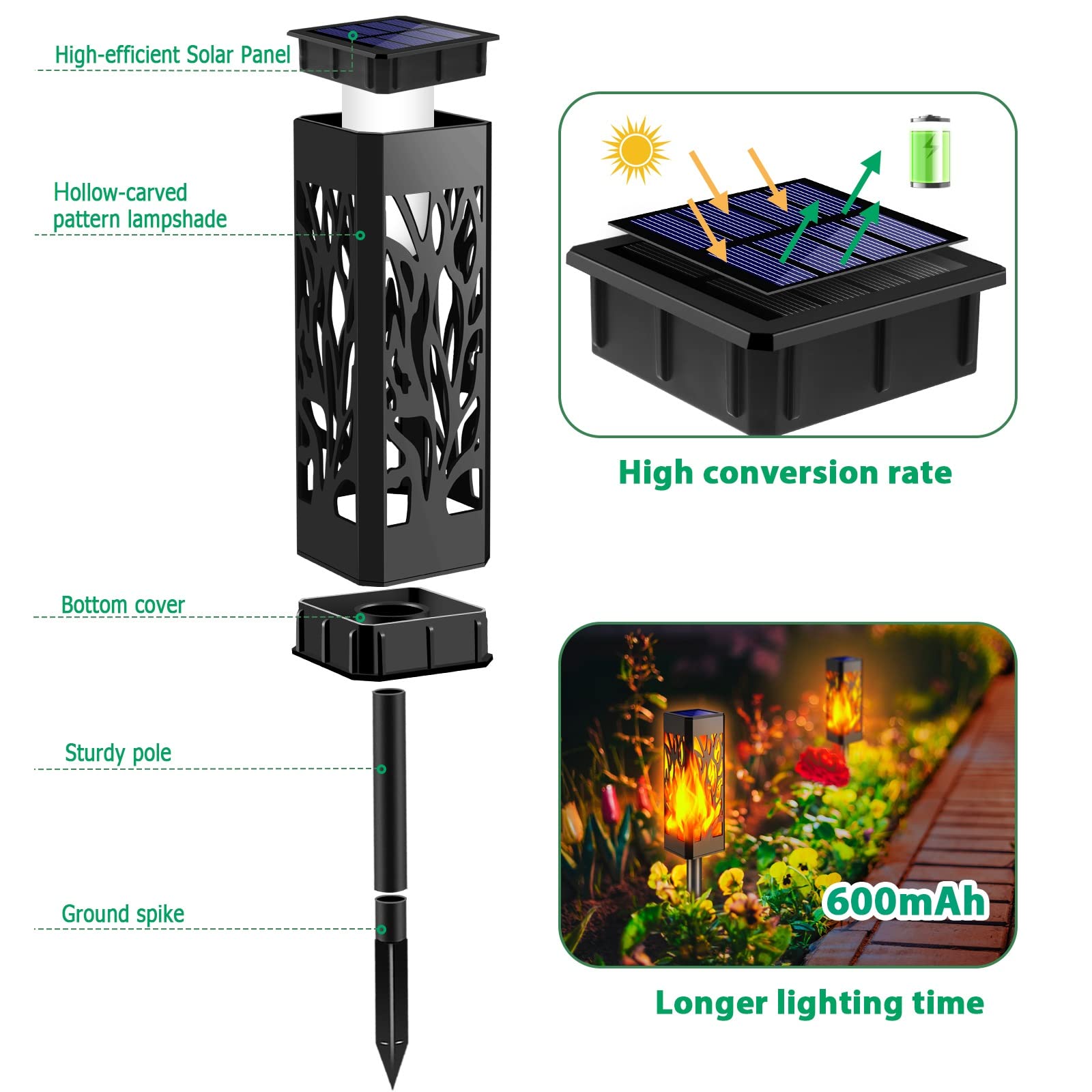 TomCare Solar Lights - Outdoor Flickering Flames, Waterproof Plastic, Yellow, Solar Powered Garden Torch Lights for Yard and Patio