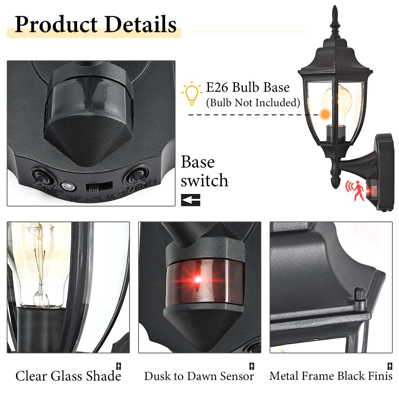 odorpower Outdoor Motion Sensor Wall Sconce, Anti-Rust Aluminum, Black, 1 Pack, Model 0018-WU-SE BK, Dusk to Dawn Lighting