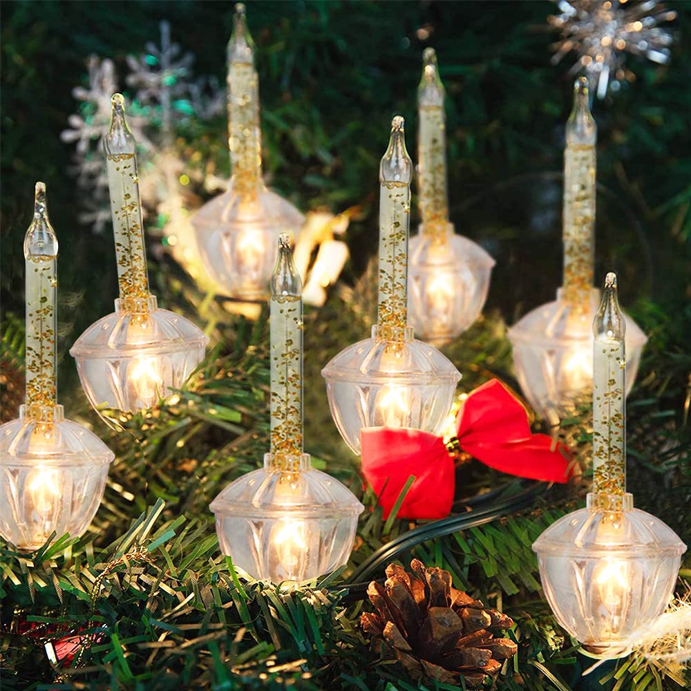 Couah C7 Bubble Light Bulbs - 4 Pack Gold Glitter Vintage Replacement Bulbs for Christmas Bubble Lights, Plastic, Candelabra Base