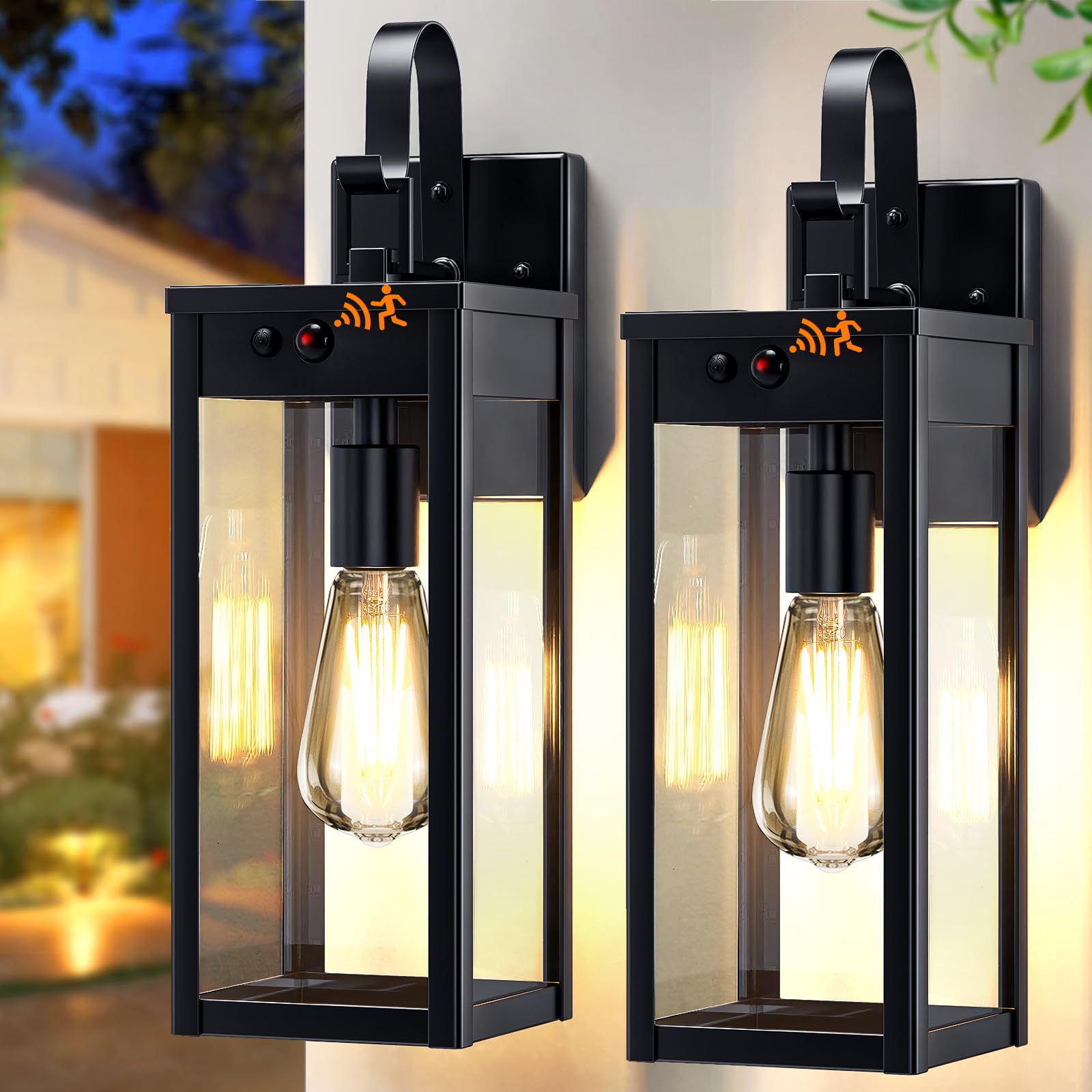 17 Solar Porch Lights Outdoor 2 Packs  Waterproof Motion Lights for Outside  Black Dusk to Dawn Outdoor Lighting Modern Wall Sconce Lantern  Exterior Lighting Fixtures for House Patio Garage