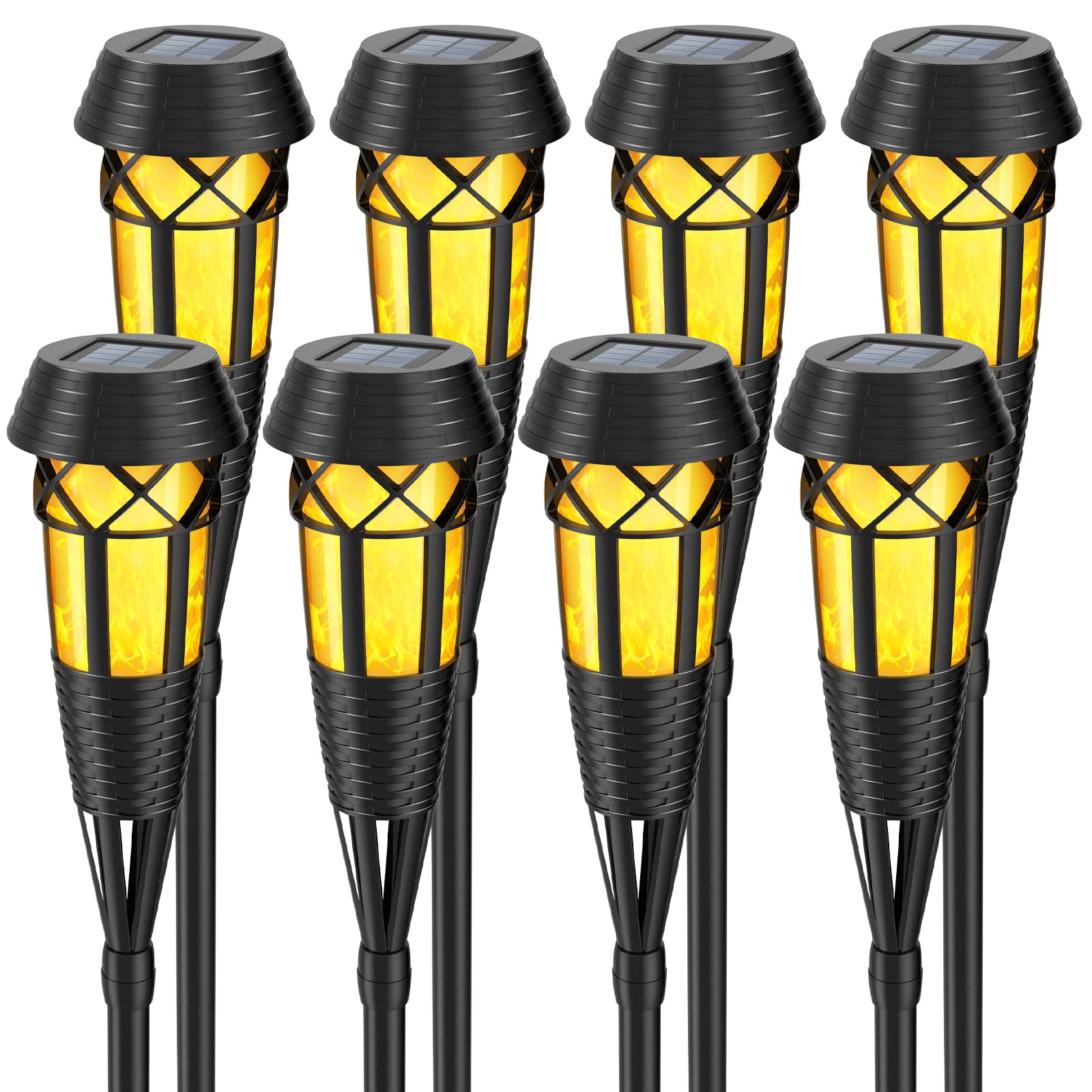 Evelynsun Solar Garden Lights - Flickering Flames Torch - Waterproof - 8 Pack - Black - Model 791126943424