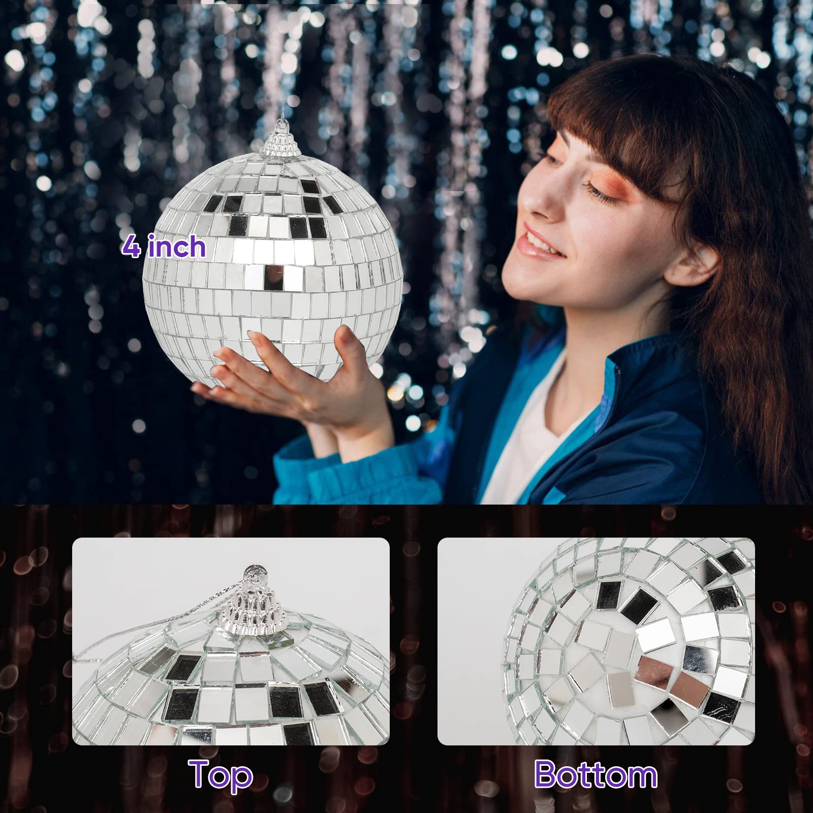 Mini Mirror Disco Ball Decor: 32 Pack Hanging Mirror Ball Ornaments Different Sizes - Small Disco Balls Decorations Bulk For Party Christmas Tree Cake Room Birthday (Silver)