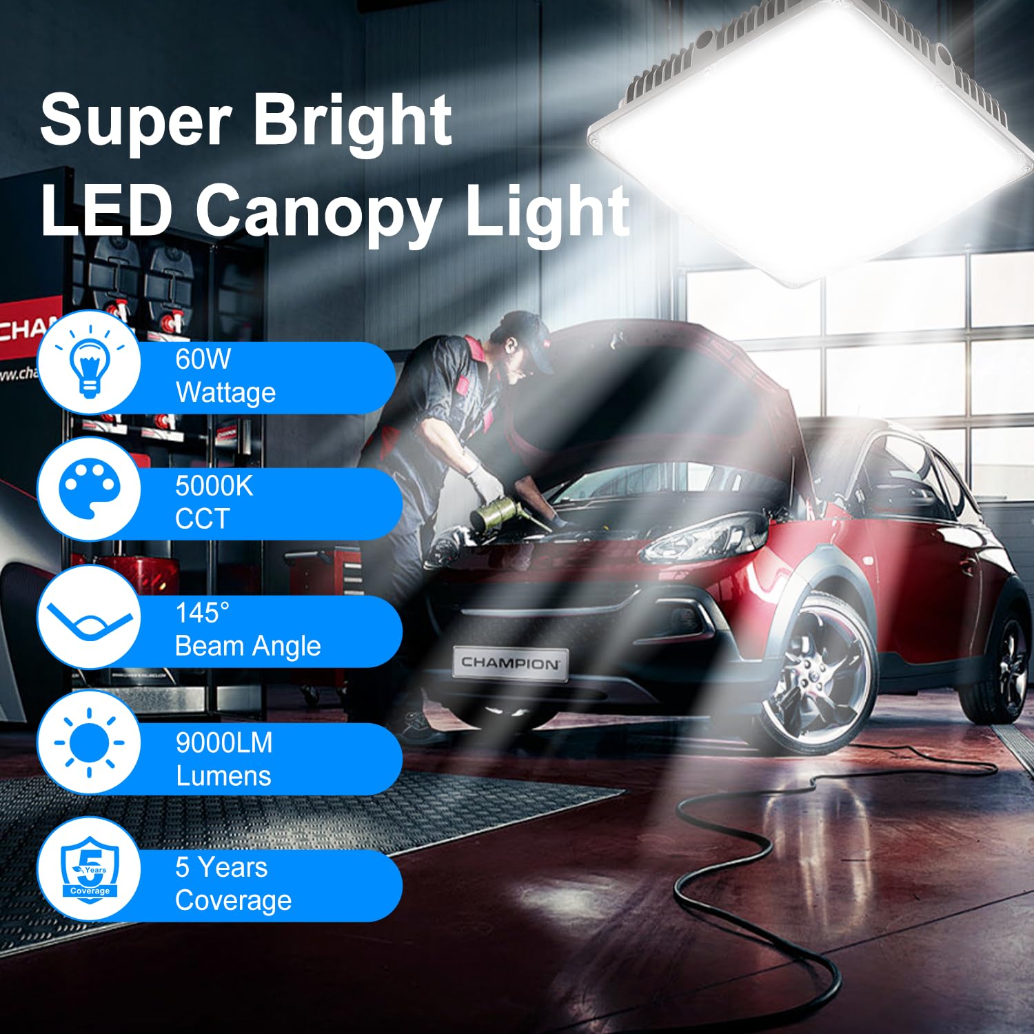 Led Canopy Light 60W, 9000Lm Led Canopy Lights Outdoor, 5000K Daylight Square Canopy Gas Station Light For Carport Shop Garage W