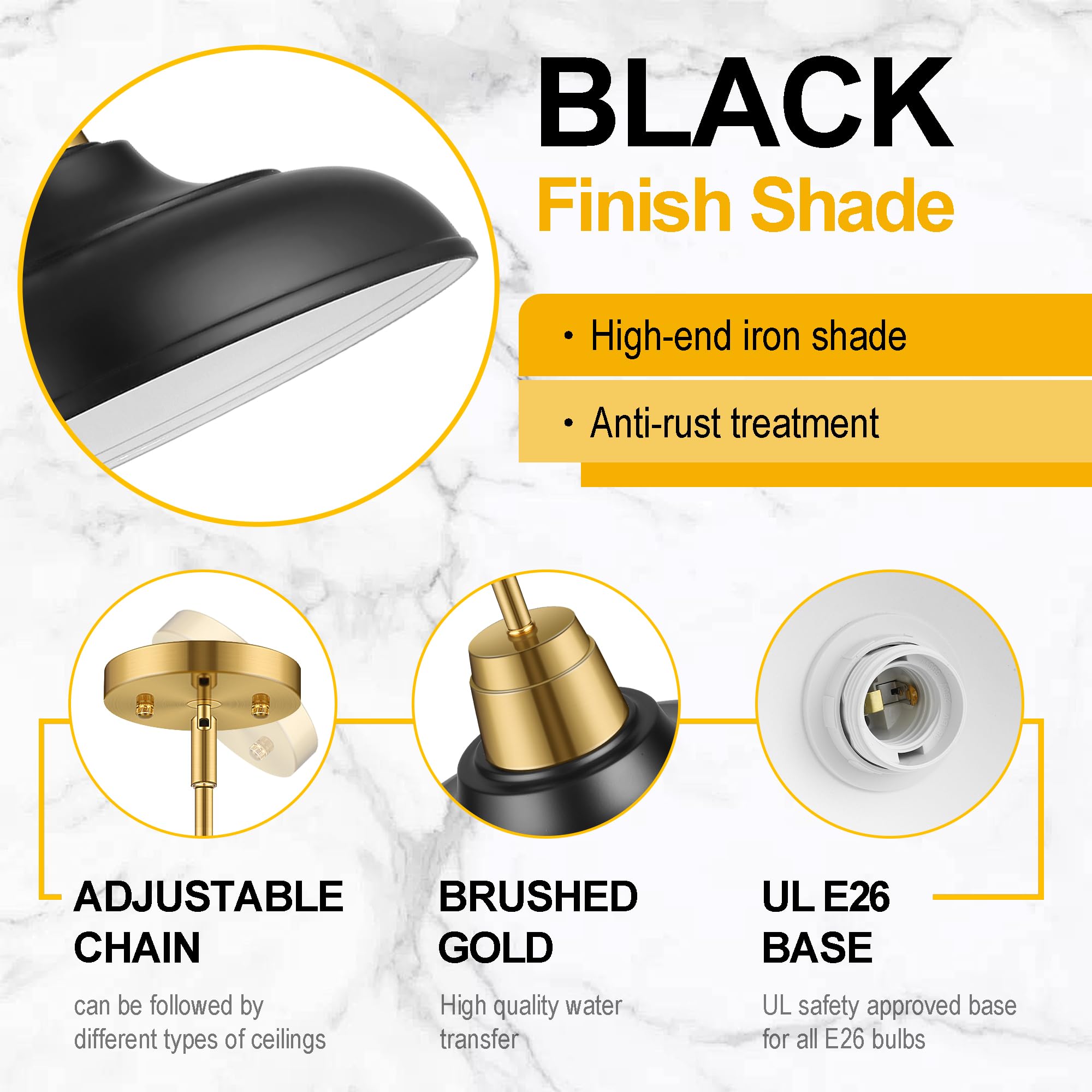 Qianzhan Black And Gold Pendant Lights Kitchen Island, 2Pack Matte Black Pendant Lighting Gold Modern Metal Hanging Ceiling Ligh