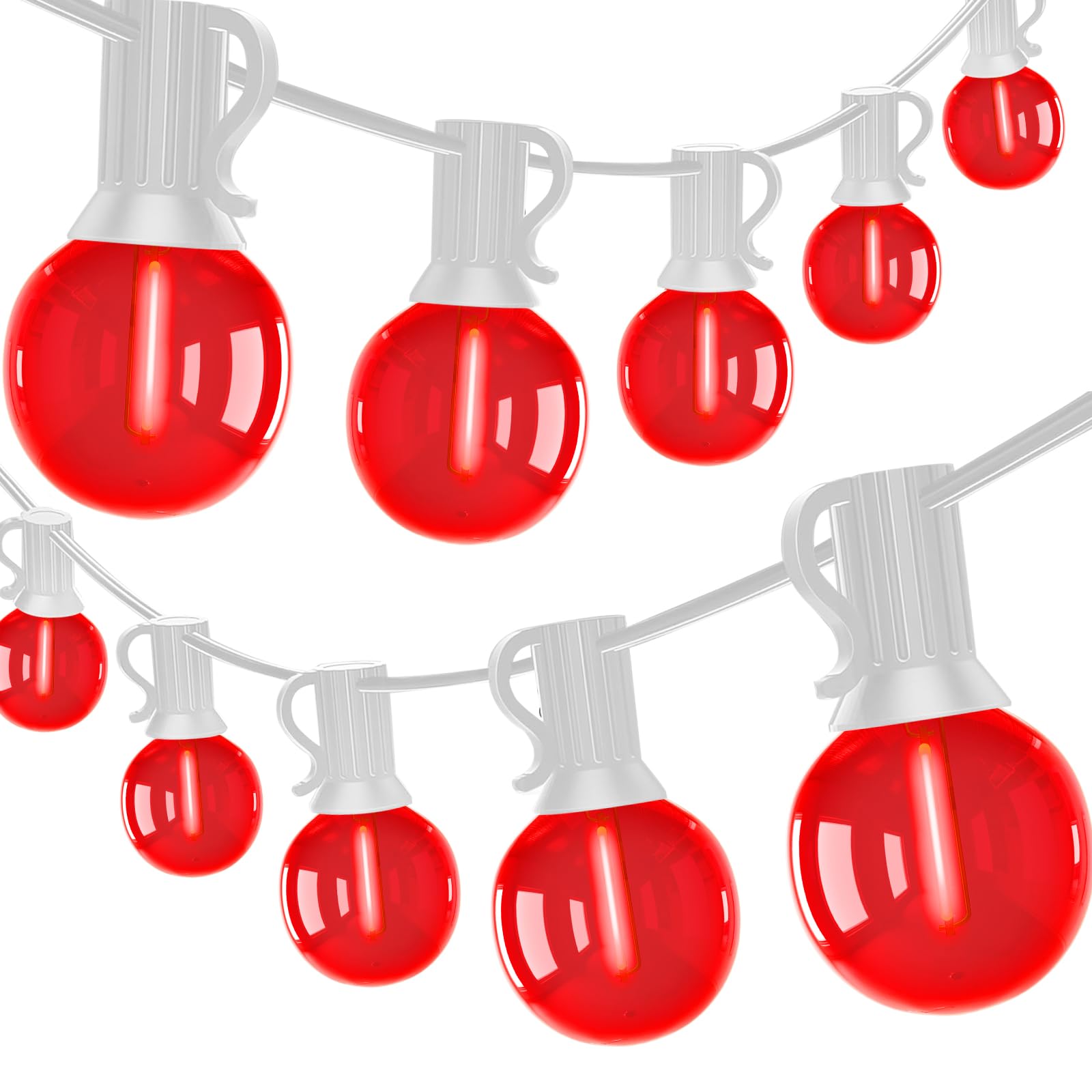 50Ft G40 LED Valentines Day String Lights Outdoor  Valentines Decorations Lights with 27 Red Shatterproof Globe Bulbs  Hanging Patio Lights for Outside Wedding Backyard Porch Roofline  White Wire