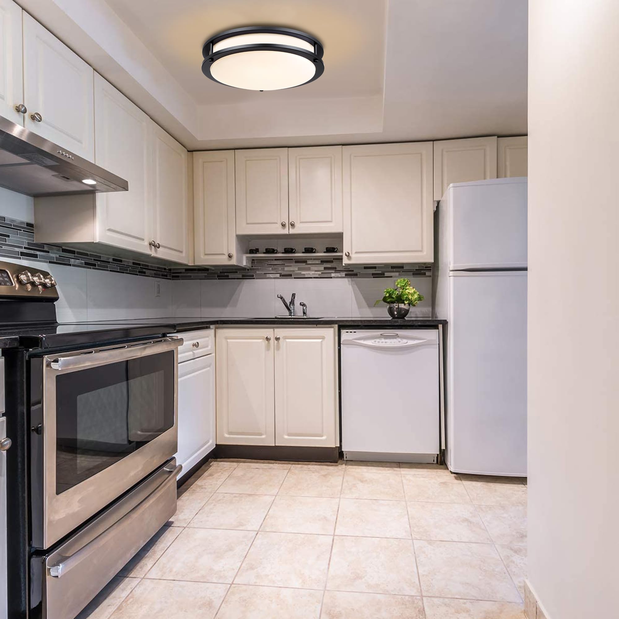 16 Inch Black Flush Mount Ceiling Light Fixture For Bathroom Led Light Flush Mount Black Bedroom Light Fxiture,16'' Black Ceilin