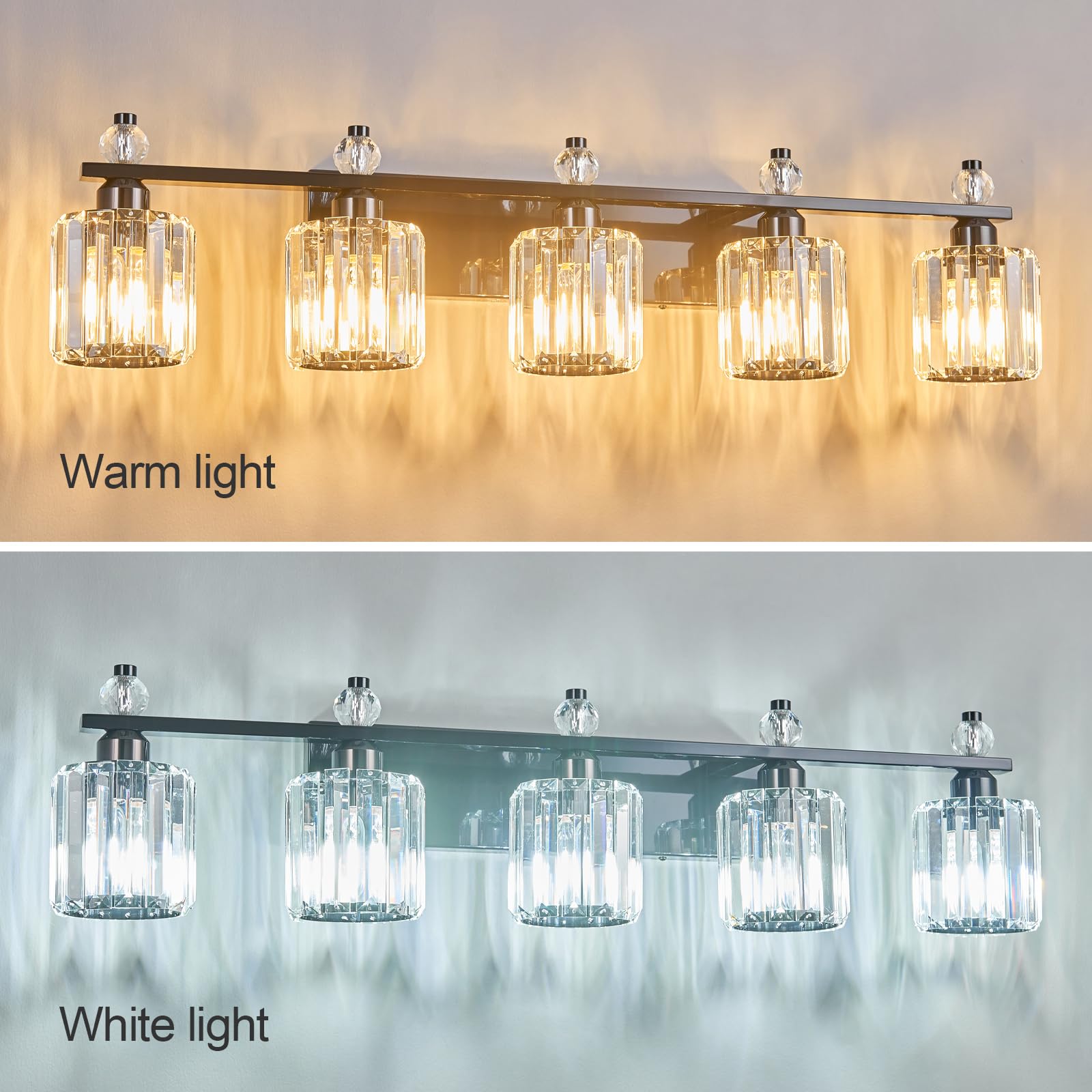 FDPBY Bathroom Vanity Lights 5-Light Modern Crystal Fixture Plating Black Model 291