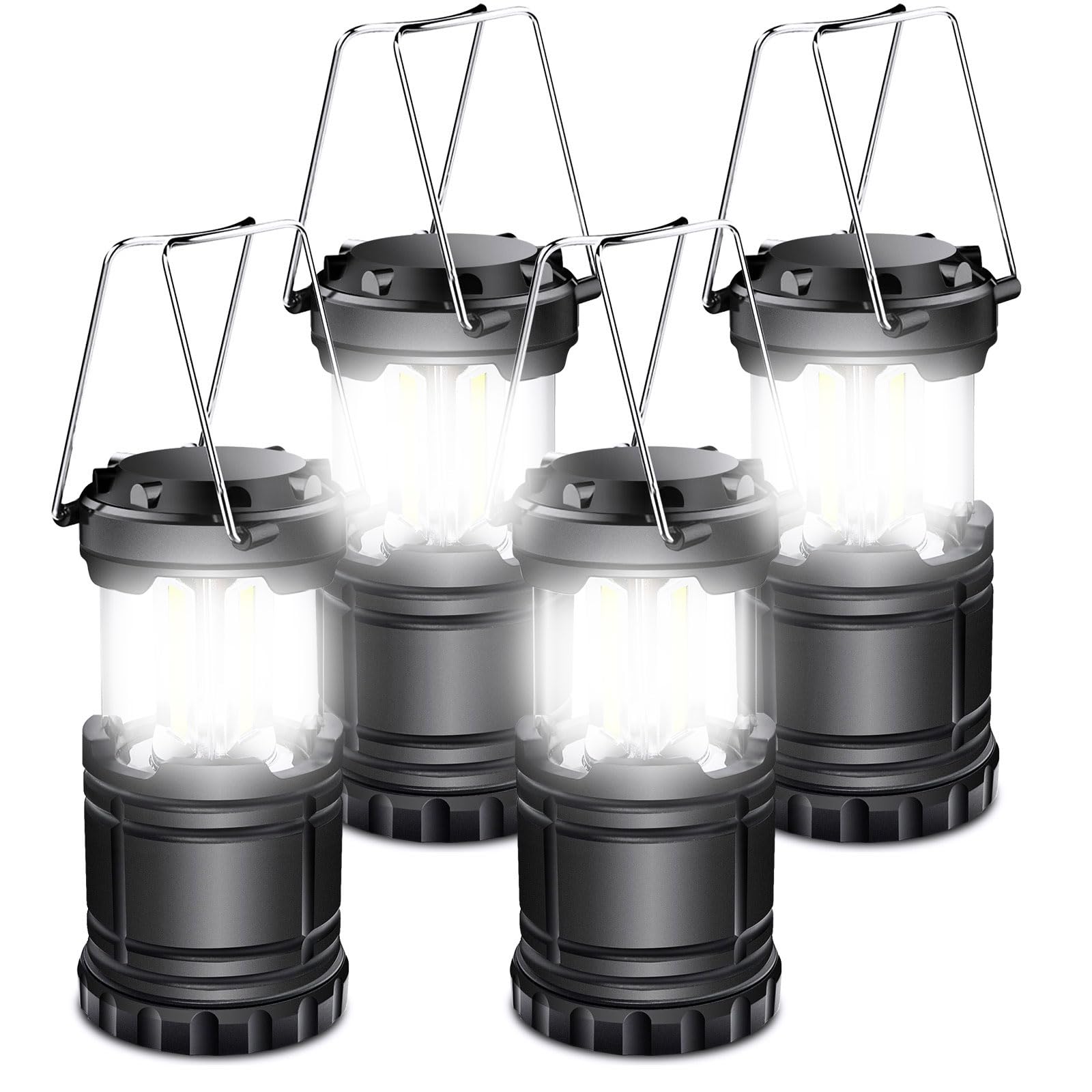 EXTRASTAR LED Camping Lantern - 4 Pcs, Battery Powered, Waterproof, Metal, Black, Model KJ-1286