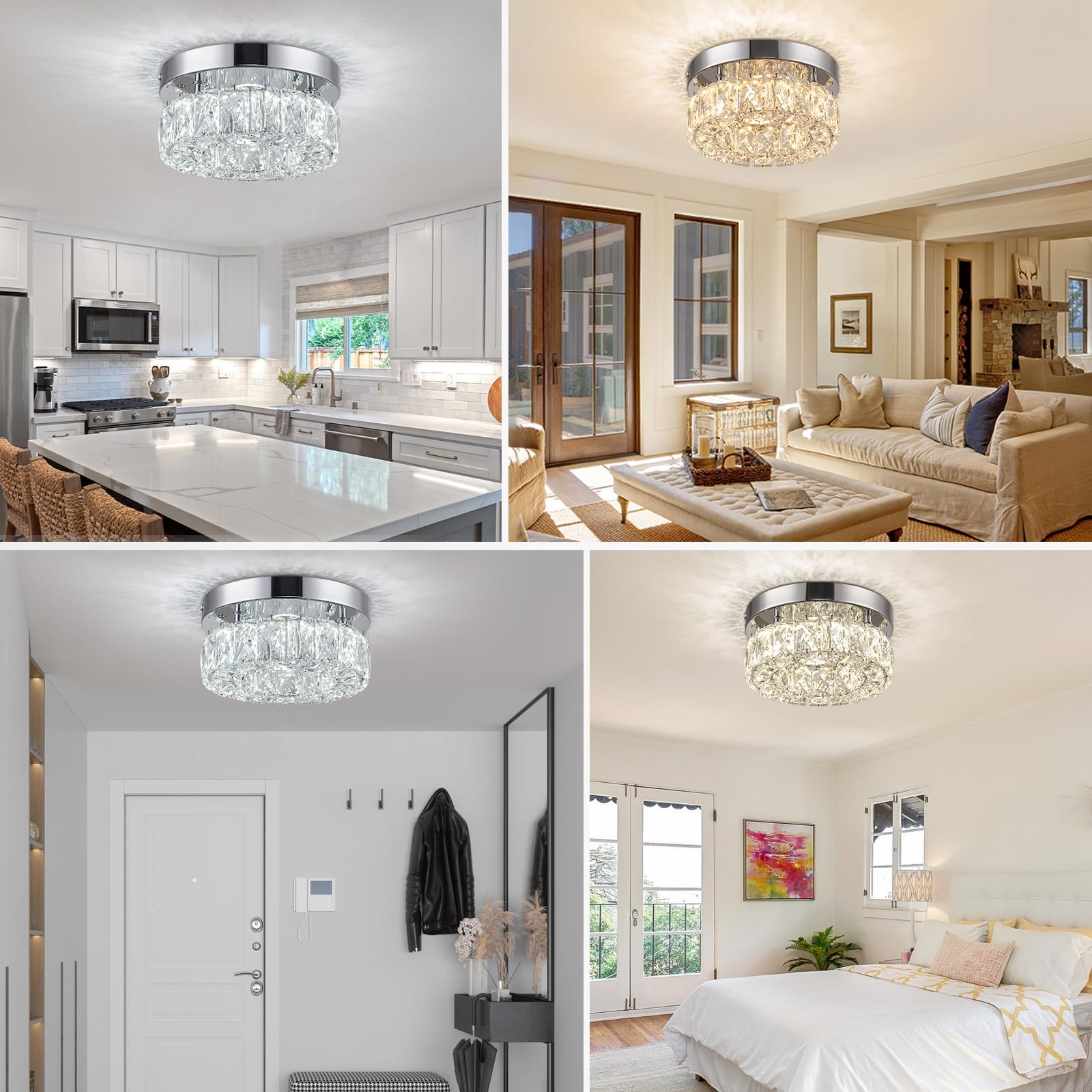 Leontyne 7.9 Inch Dimmable Modern Crystal Chandeliers Mini Led Ceiling Light Fixtures Stainless Steel Flush Mount Ceiling Chande