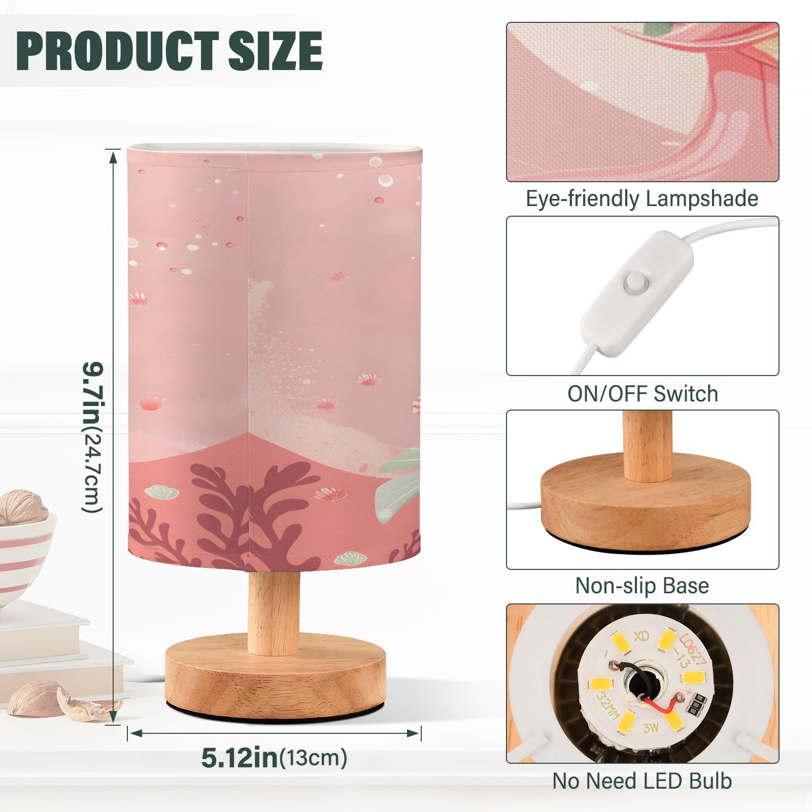 Alaza Mermaid Coral Reef Decor Bedside Table Lamp With Usb Port For Bedroom Nightstand Office Desk Led Bulb Included