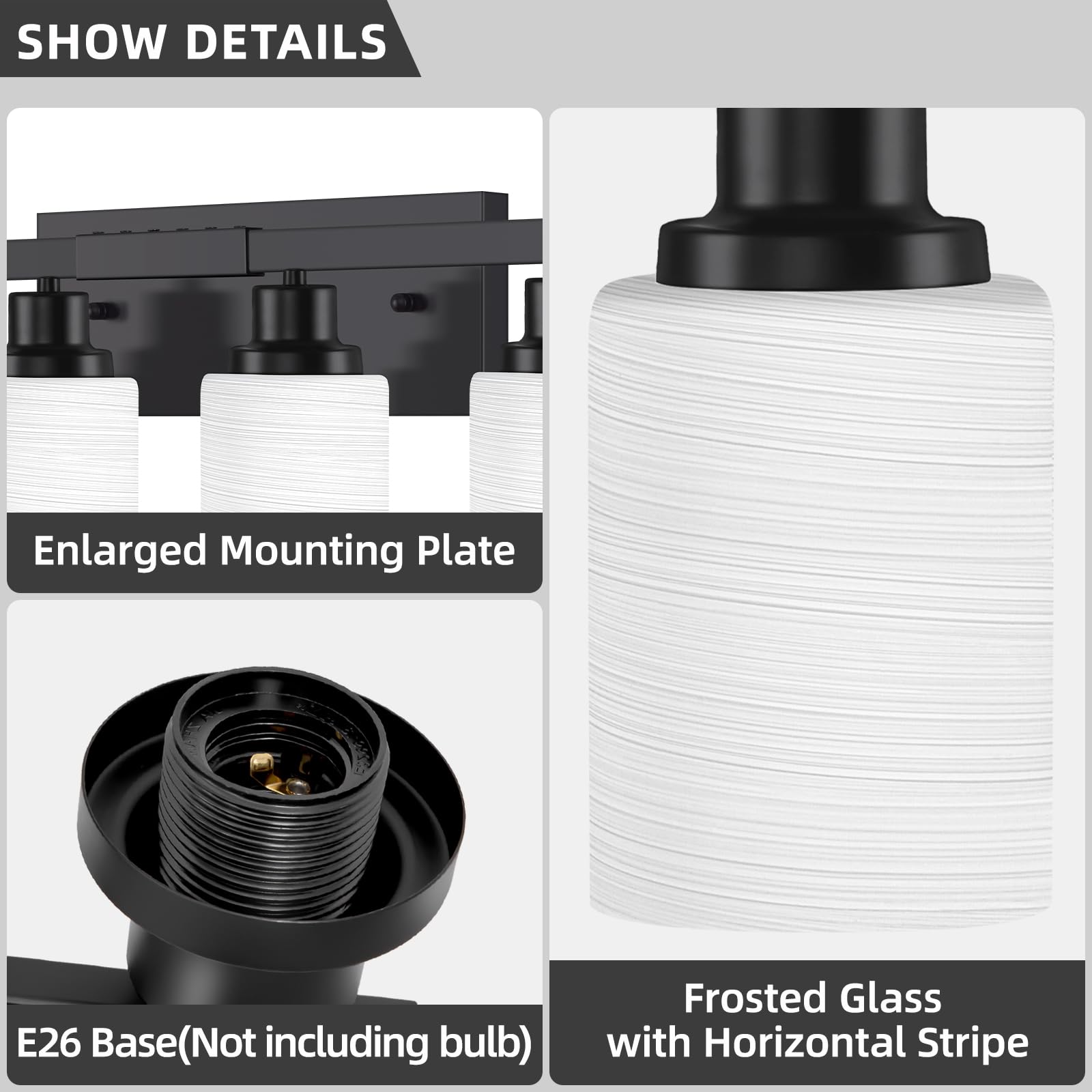 DIKAIDA 10-Light Bathroom Vanity Lights, Black Metal with White Glass Shades, 65.4 inch, Model DKD-LW-HS-10