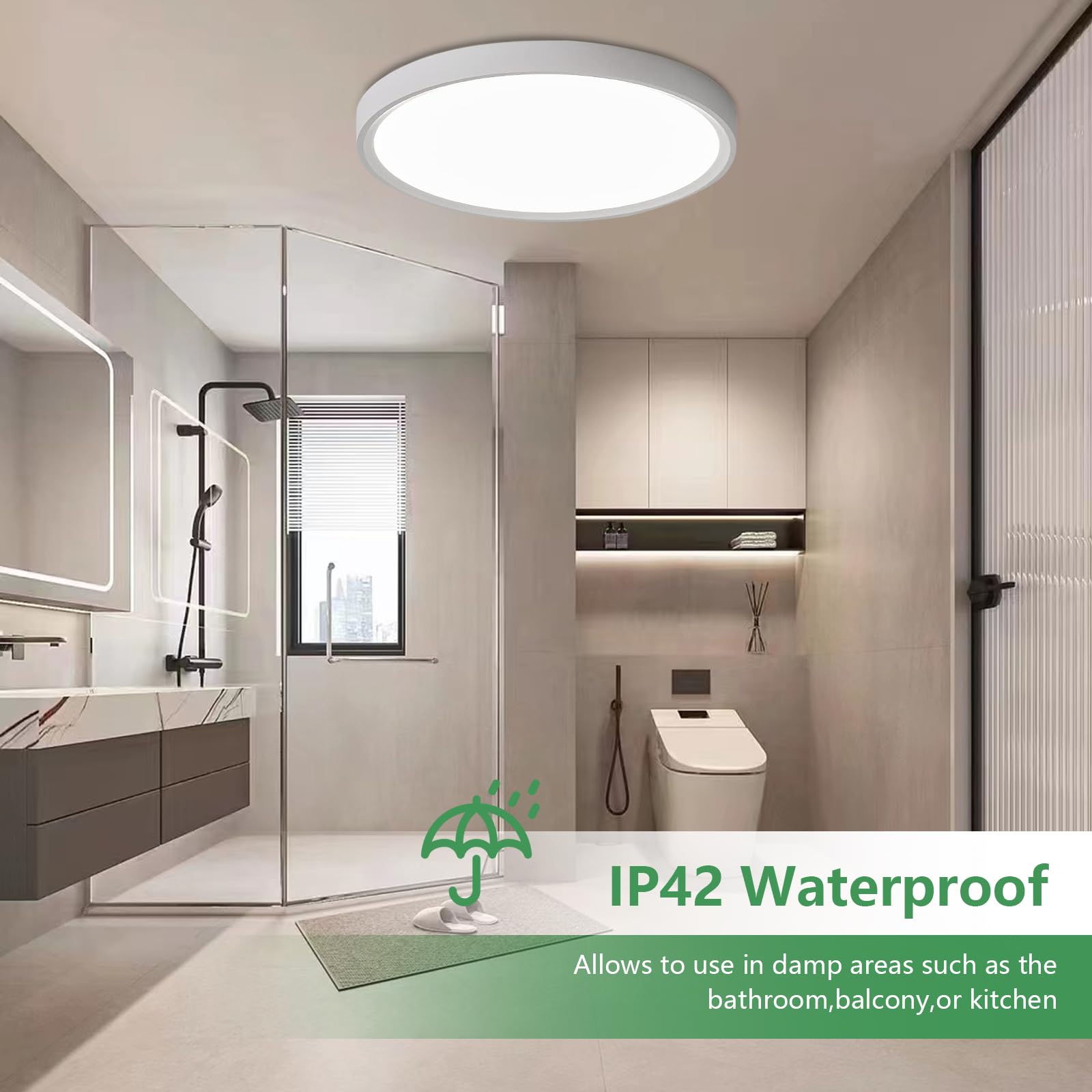 20 Inch Large Led Flush Mount Ceiling Light, 40W,4350Lm, 3000K/4000K/6000K Cct Selectable,White Round Flat Panel Light Low Profile Ceiling Light Fitures For Hallway, Kitchen, Bedroom, Laundry Room
