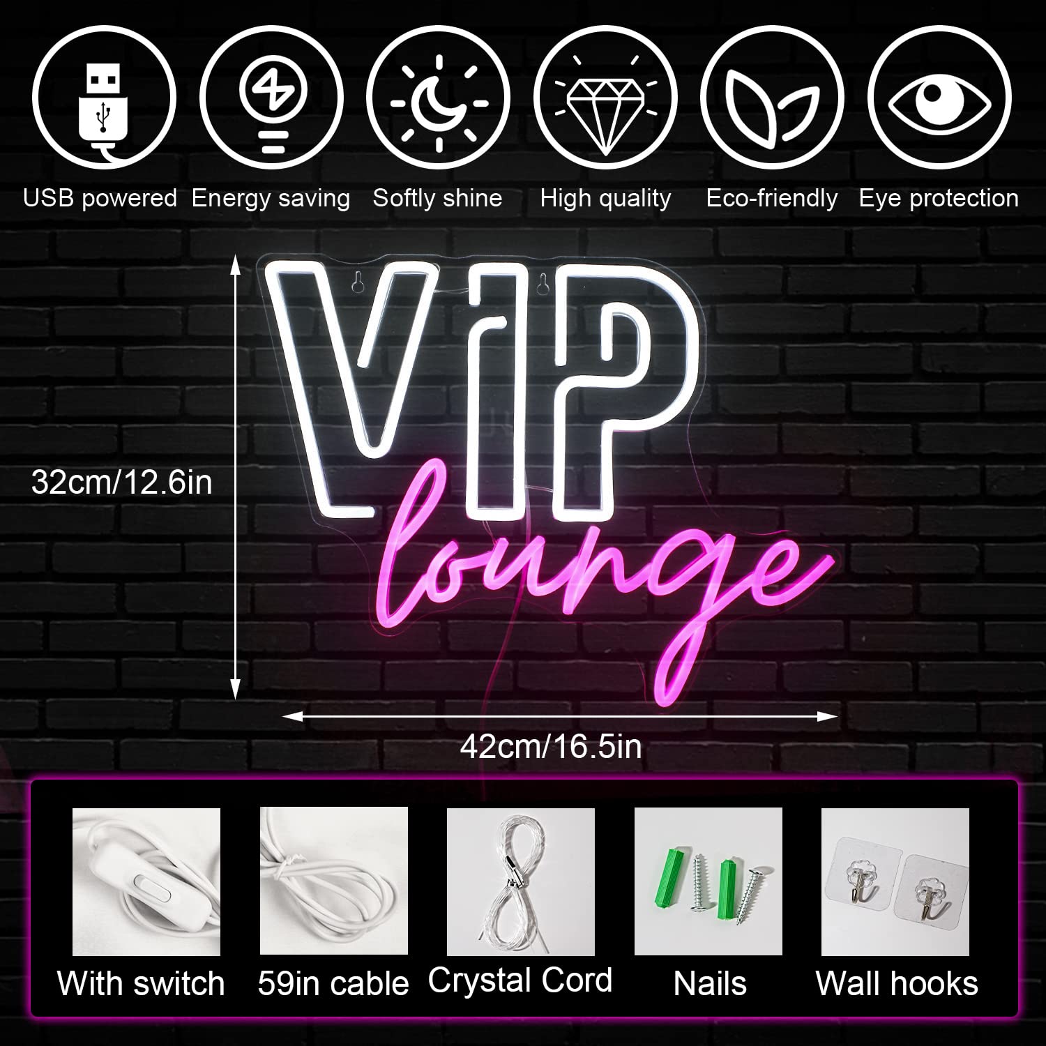 Horseneon Neon Sign for Wall Decor, USB Powered LED Light, Pink&White, Ideal for Bar, Cafe, Hotel, VIP Room, Home Decoration