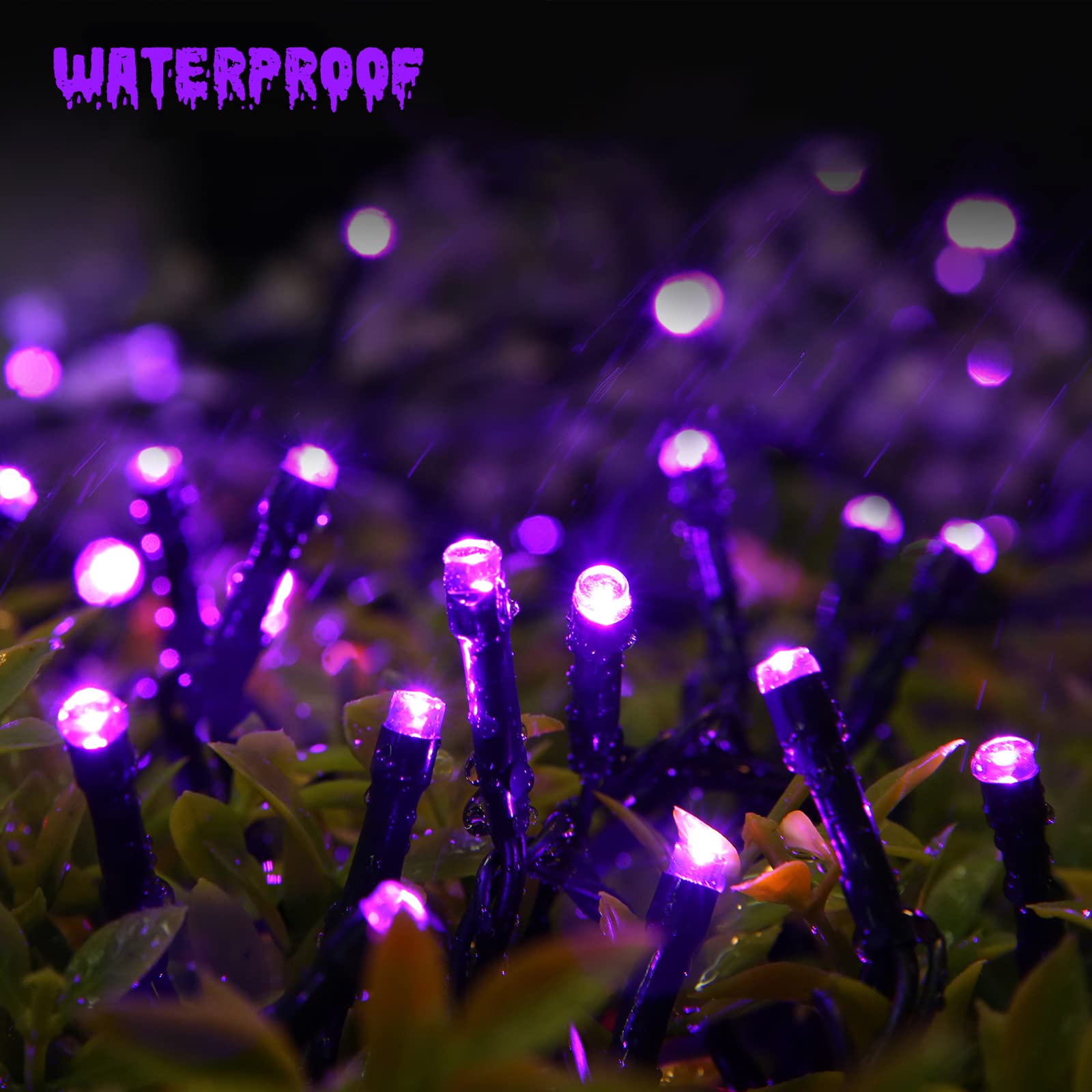 Jnaurb Purple Halloween String Lights, 300 LED, 114ft, Waterproof, 8 Modes, Indoor/Outdoor Decorations, Model JT-ELFC300V0200-C